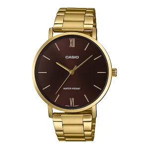 Casio Gold Stainless Steel Brown Dial Quartz Watch for Gents - MTP-VT01G-5BUDF