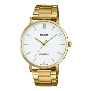Casio Gold Stainless Steel White Dial Quartz Watch for Gents - MTP-VT01G-7BUDF