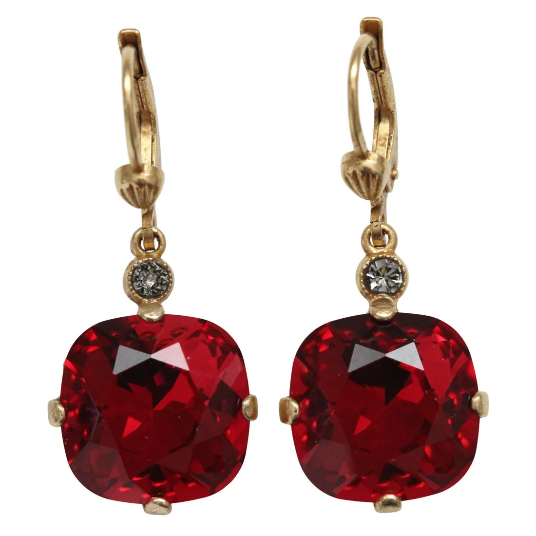 Catherine Popesco 14k Gold Plated Crystal Round Earrings, 6556G Scarlet Red