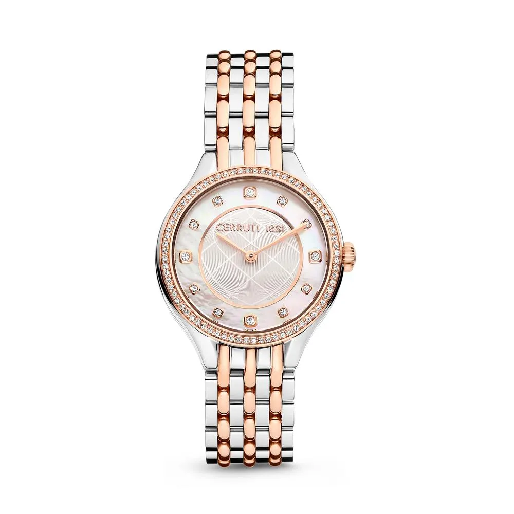 Cerruti Ladies Watch Stainless Steel / Rose Gold Plated Case With Stones