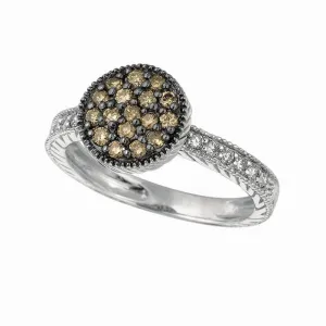 CHAMPAGNE & WHITE DIAMOND ROUND RING 14K GOLD (0.62 CTW)