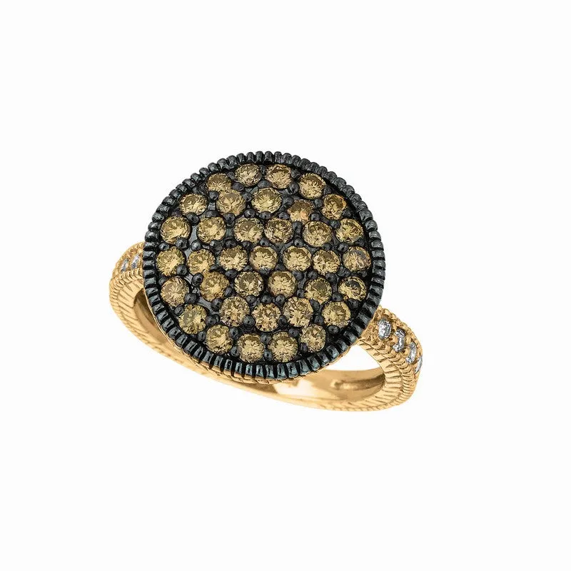 CHAMPAGNE & WHITE DIAMOND ROUND RING 14K GOLD (1.51 CTW)