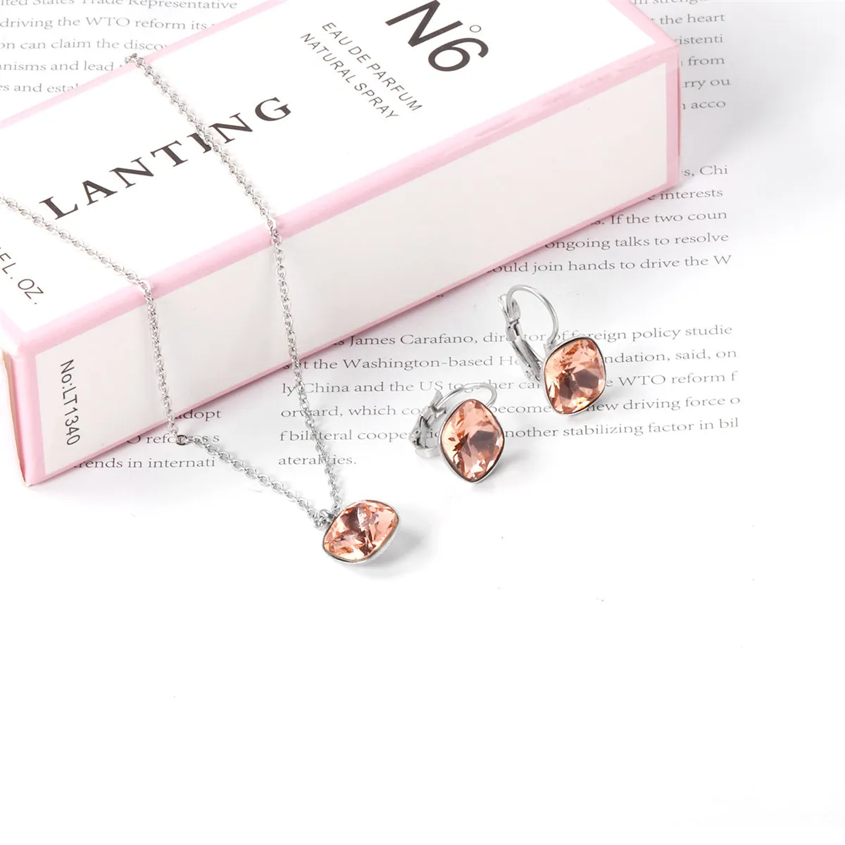 Champagne Crystal & Silver-Plated Square Huggie Earring Set