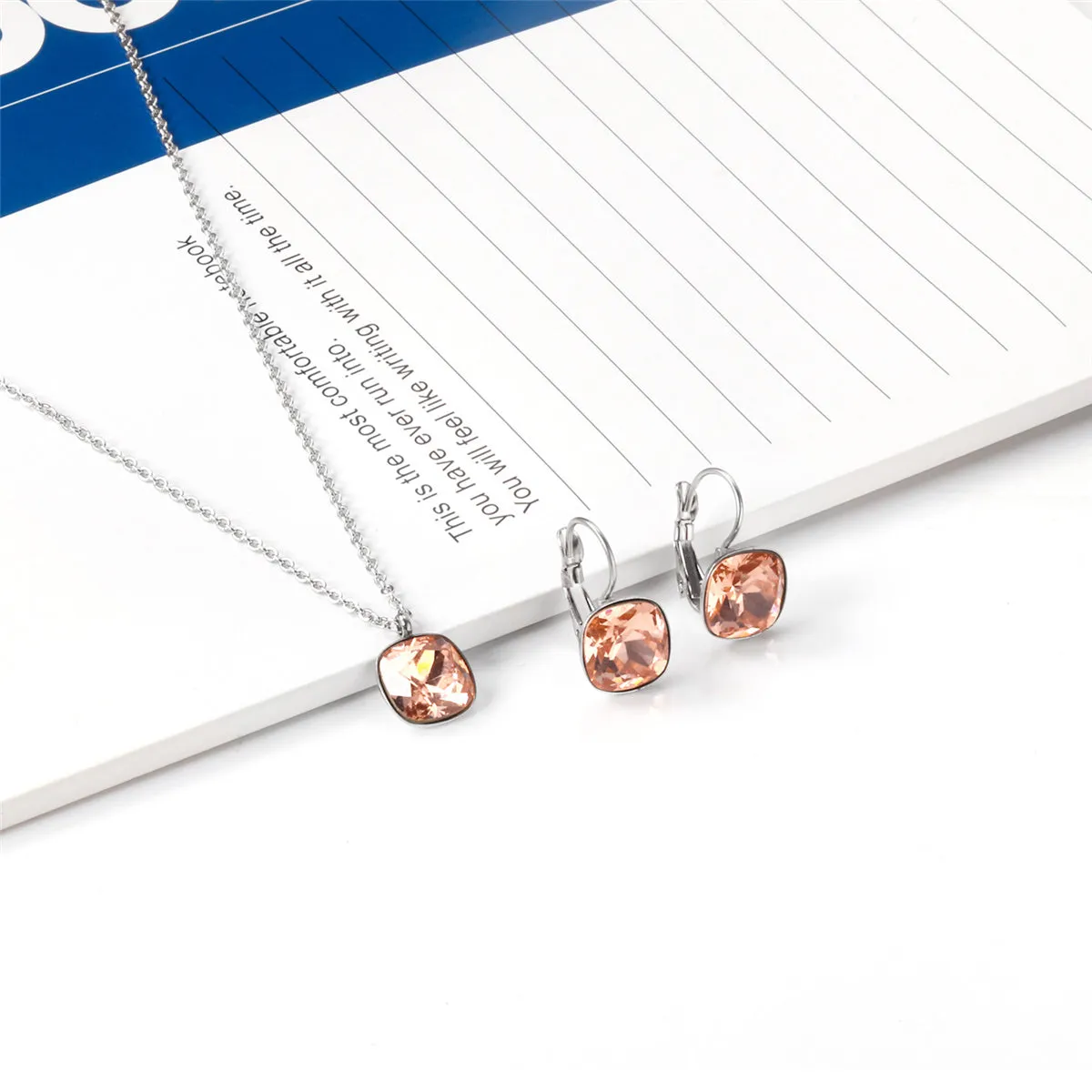 Champagne Crystal & Silver-Plated Square Huggie Earring Set