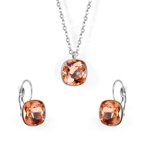 Champagne Crystal & Silver-Plated Square Huggie Earring Set
