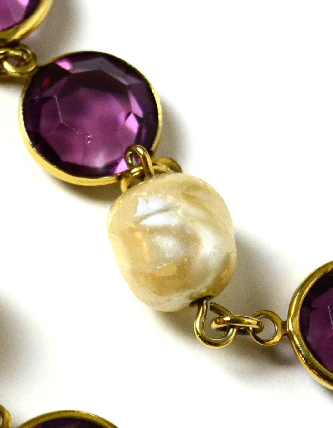 Chanel 1981 Faux Pearl & Purple Crystal Sautoir 54" Necklace