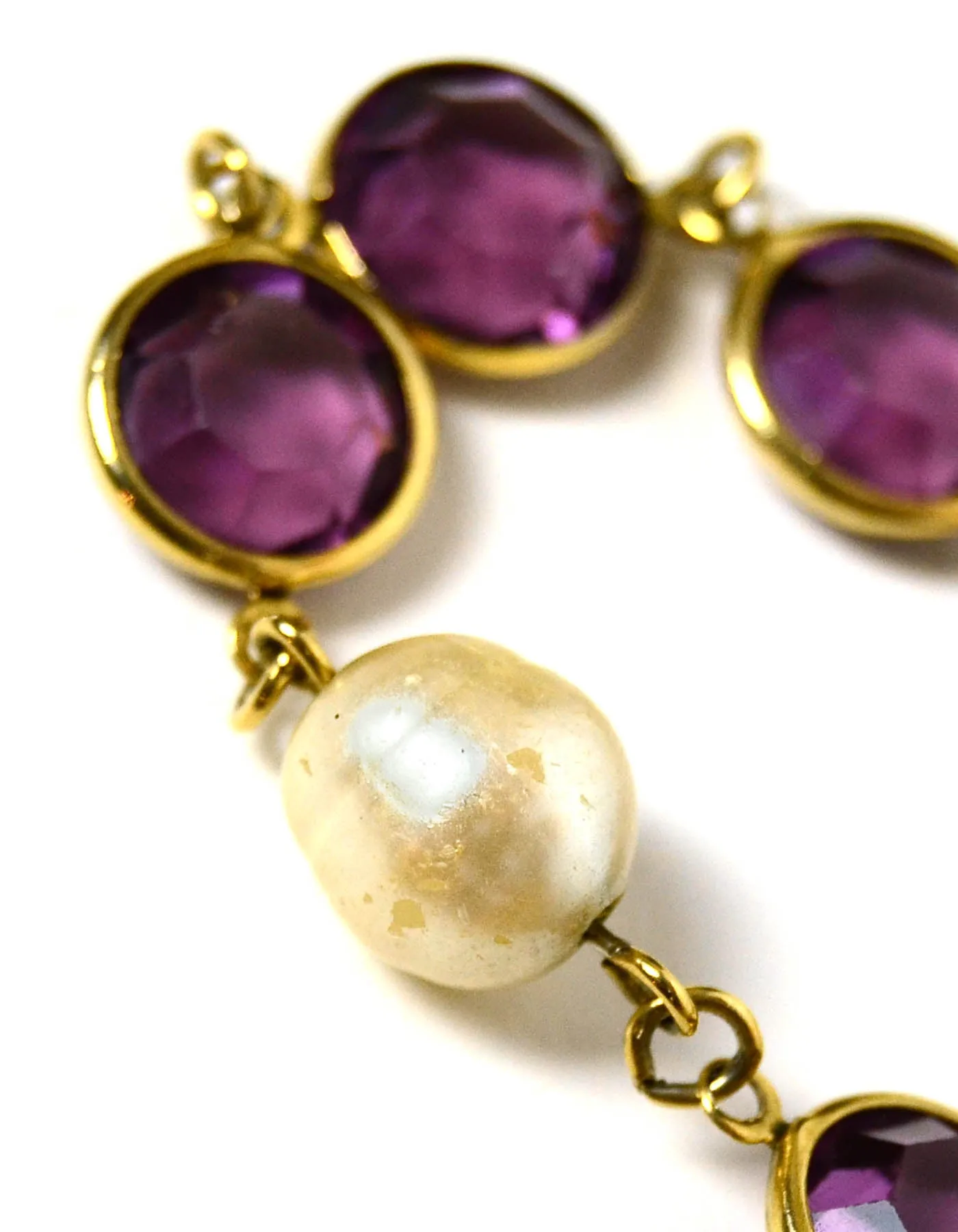 Chanel 1981 Faux Pearl & Purple Crystal Sautoir 54" Necklace