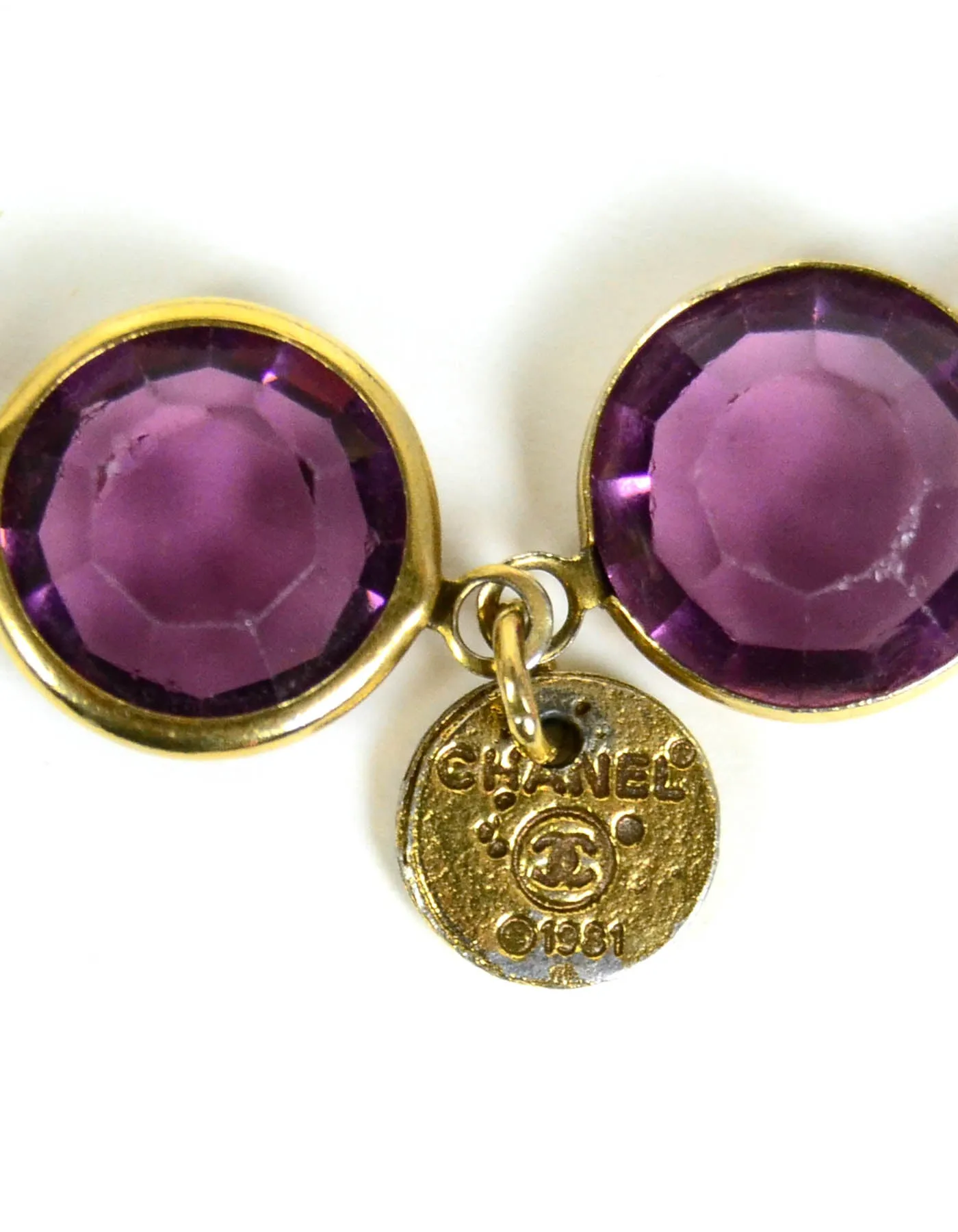 Chanel 1981 Faux Pearl & Purple Crystal Sautoir 54" Necklace