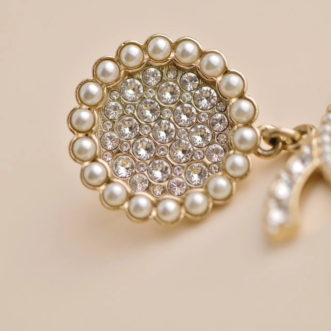 Chanel CC Crystal Faux Pearl Pendant Drop Earrings