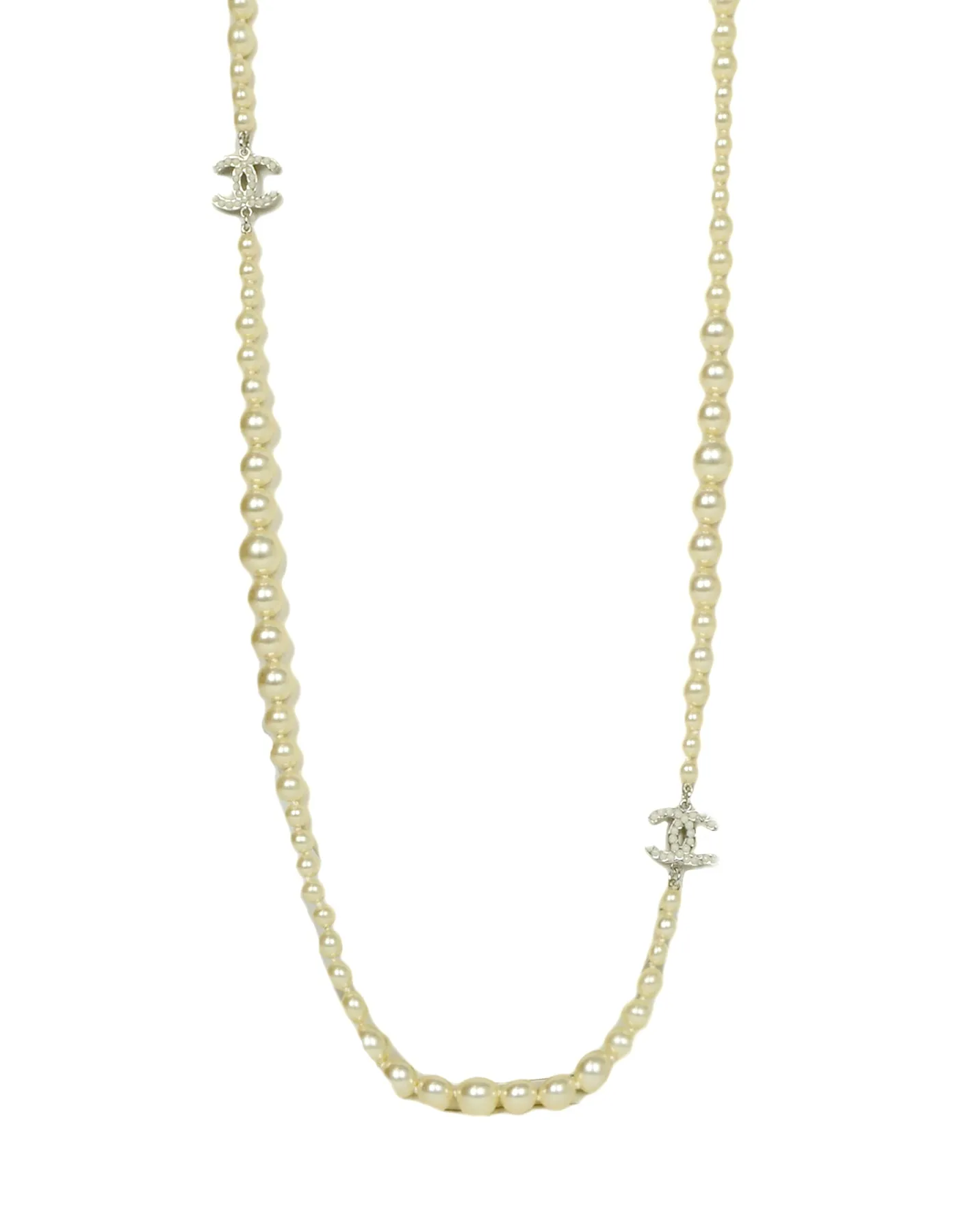 Chanel Graduated Faux Pearl CC Necklace 35"