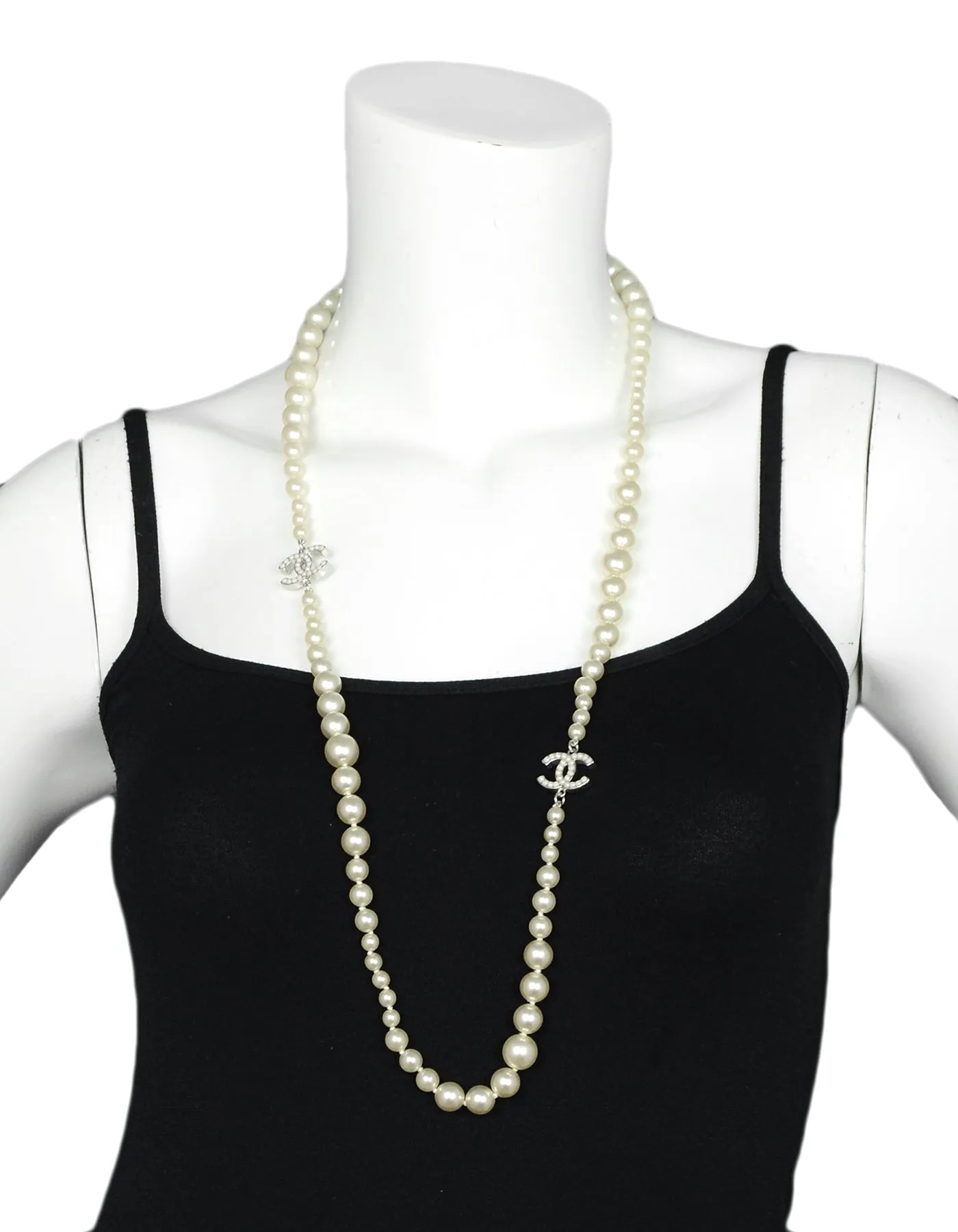 Chanel Graduated Faux Pearl CC Necklace 35"