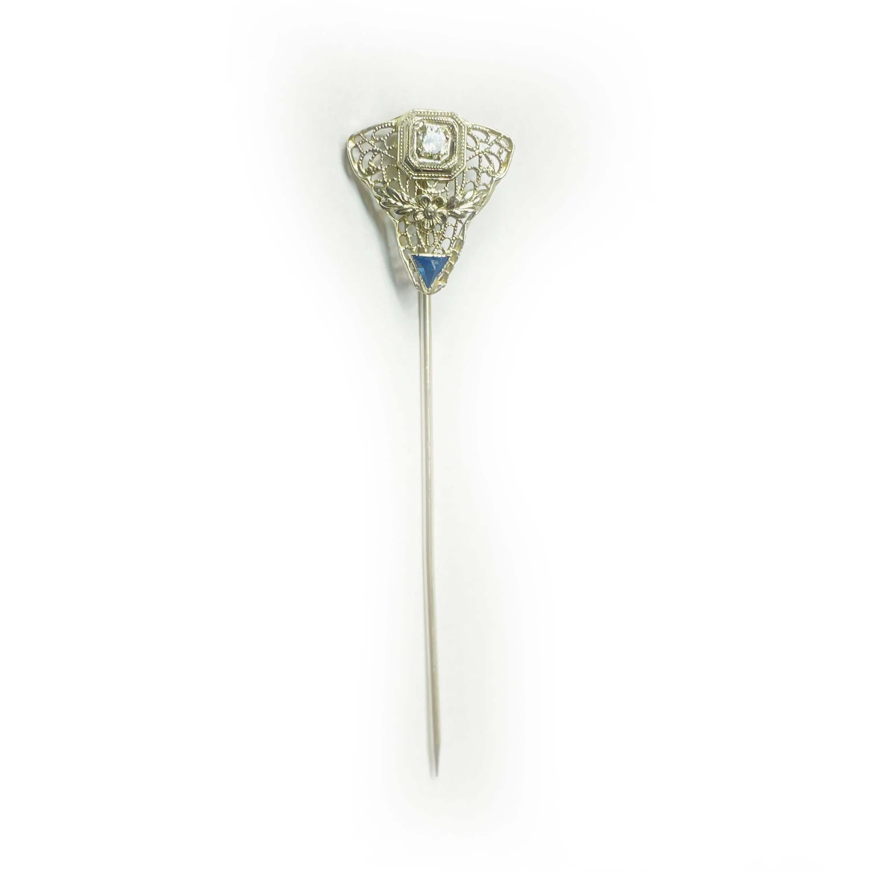 Charming 14K White Gold Filigree Stick Pin