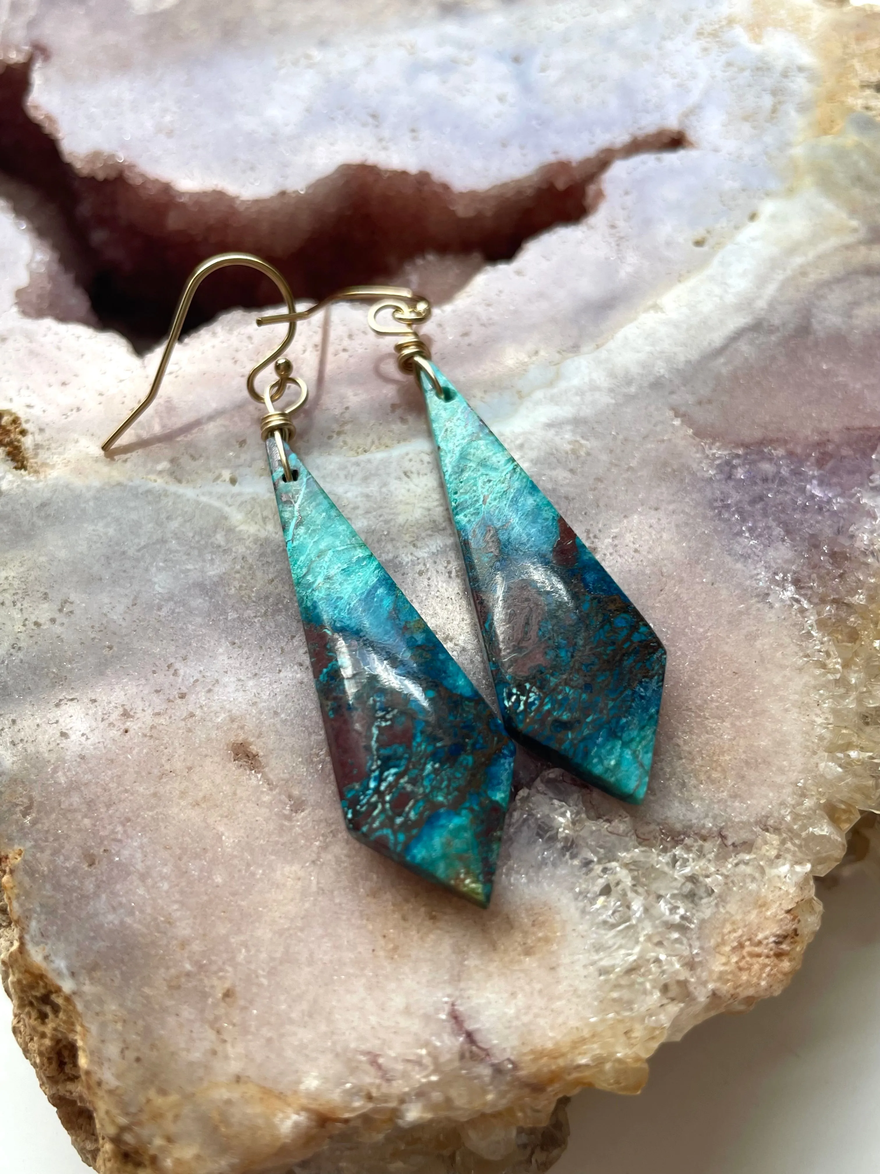 Chrysocolla Gold Filled Statement Crystal Gemstone Earrings