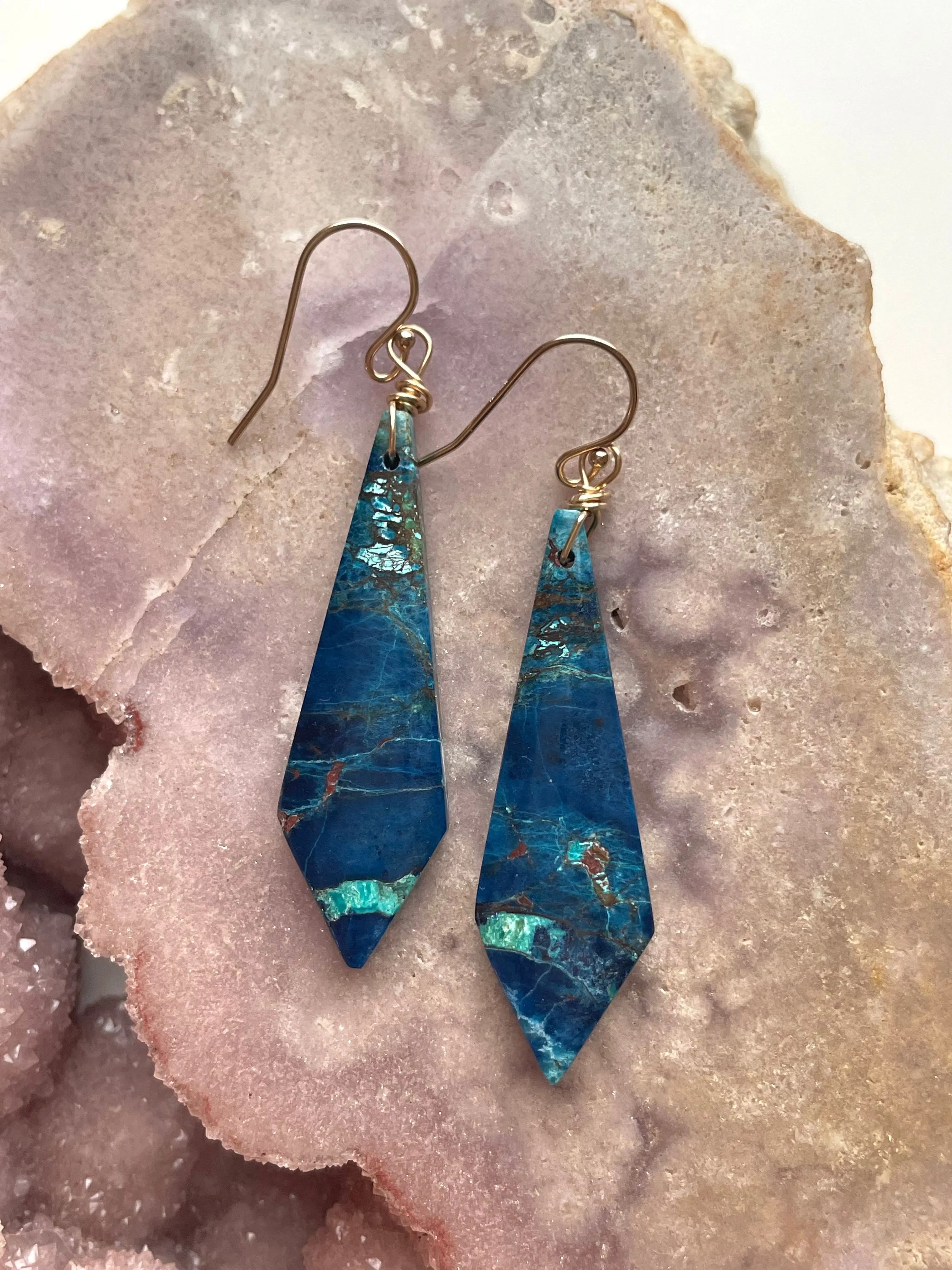 Chrysocolla Gold Filled Statement Crystal Gemstone Earrings
