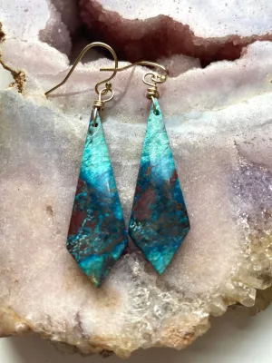 Chrysocolla Gold Filled Statement Crystal Gemstone Earrings