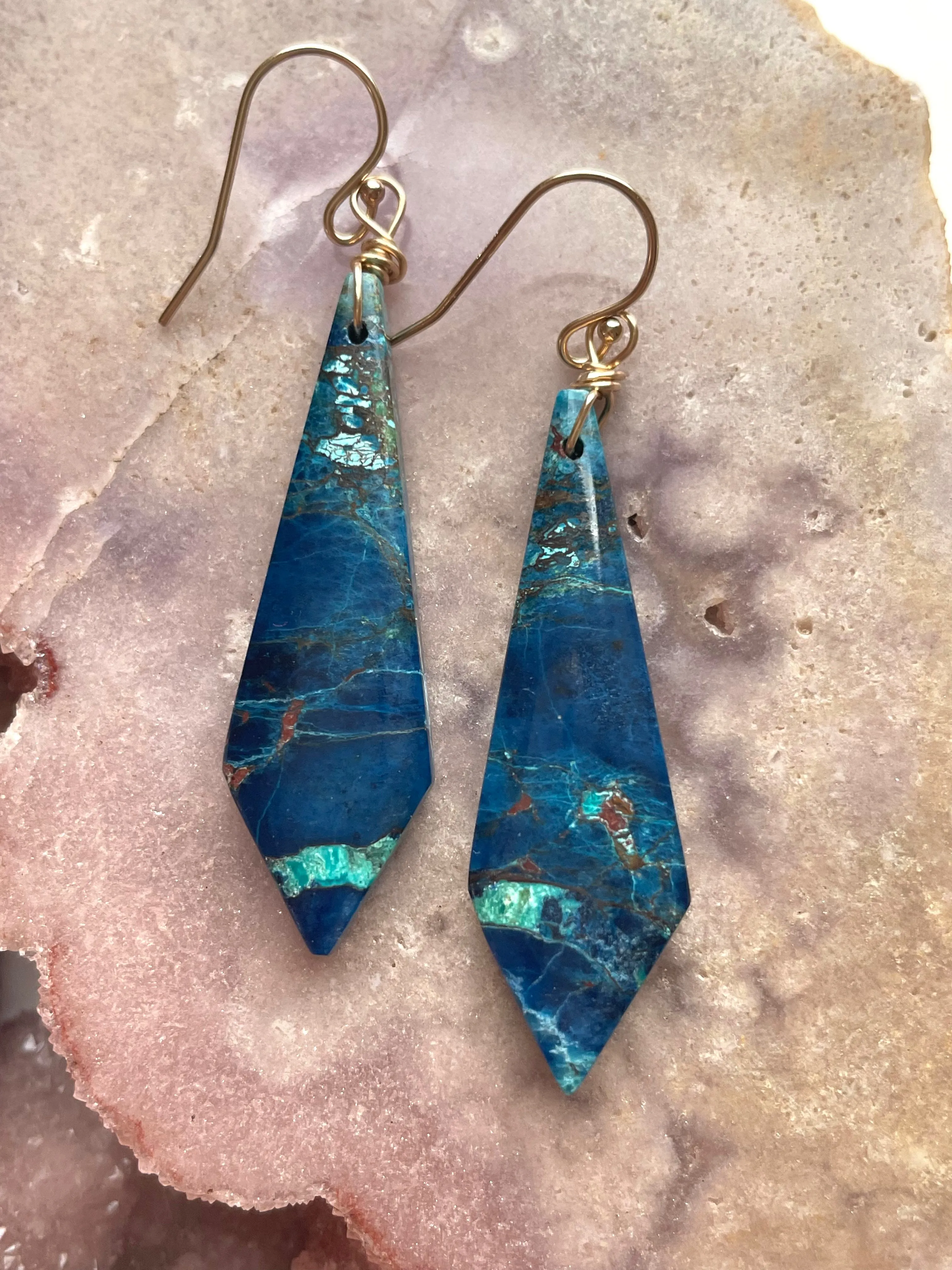 Chrysocolla Gold Filled Statement Crystal Gemstone Earrings