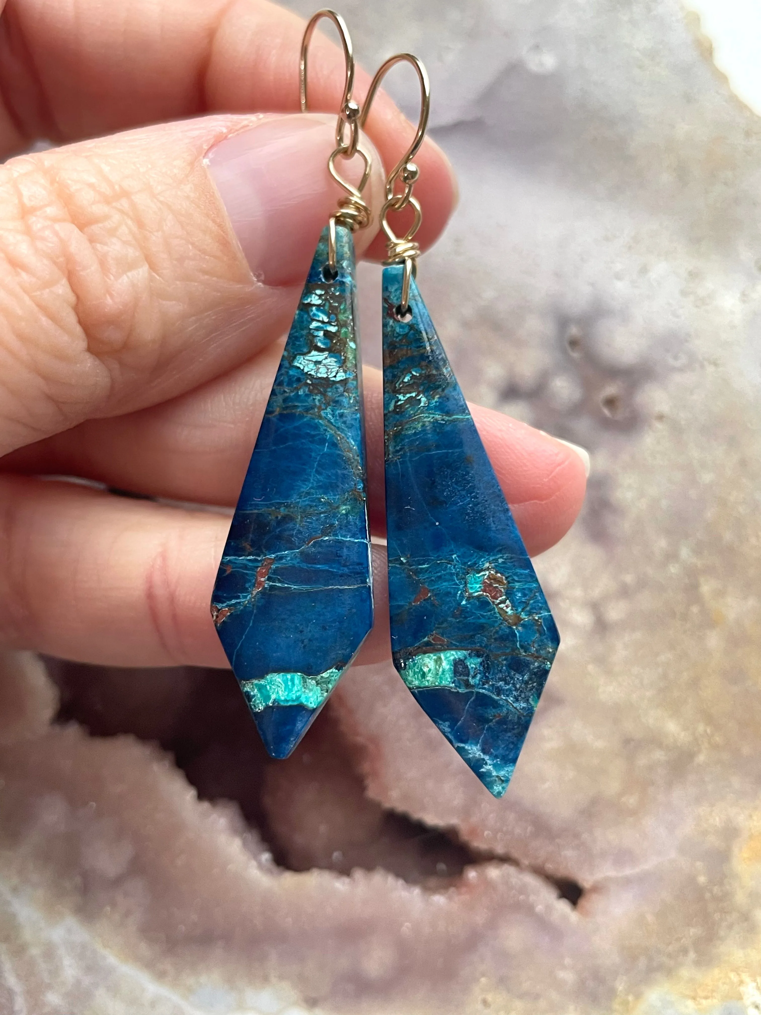 Chrysocolla Gold Filled Statement Crystal Gemstone Earrings