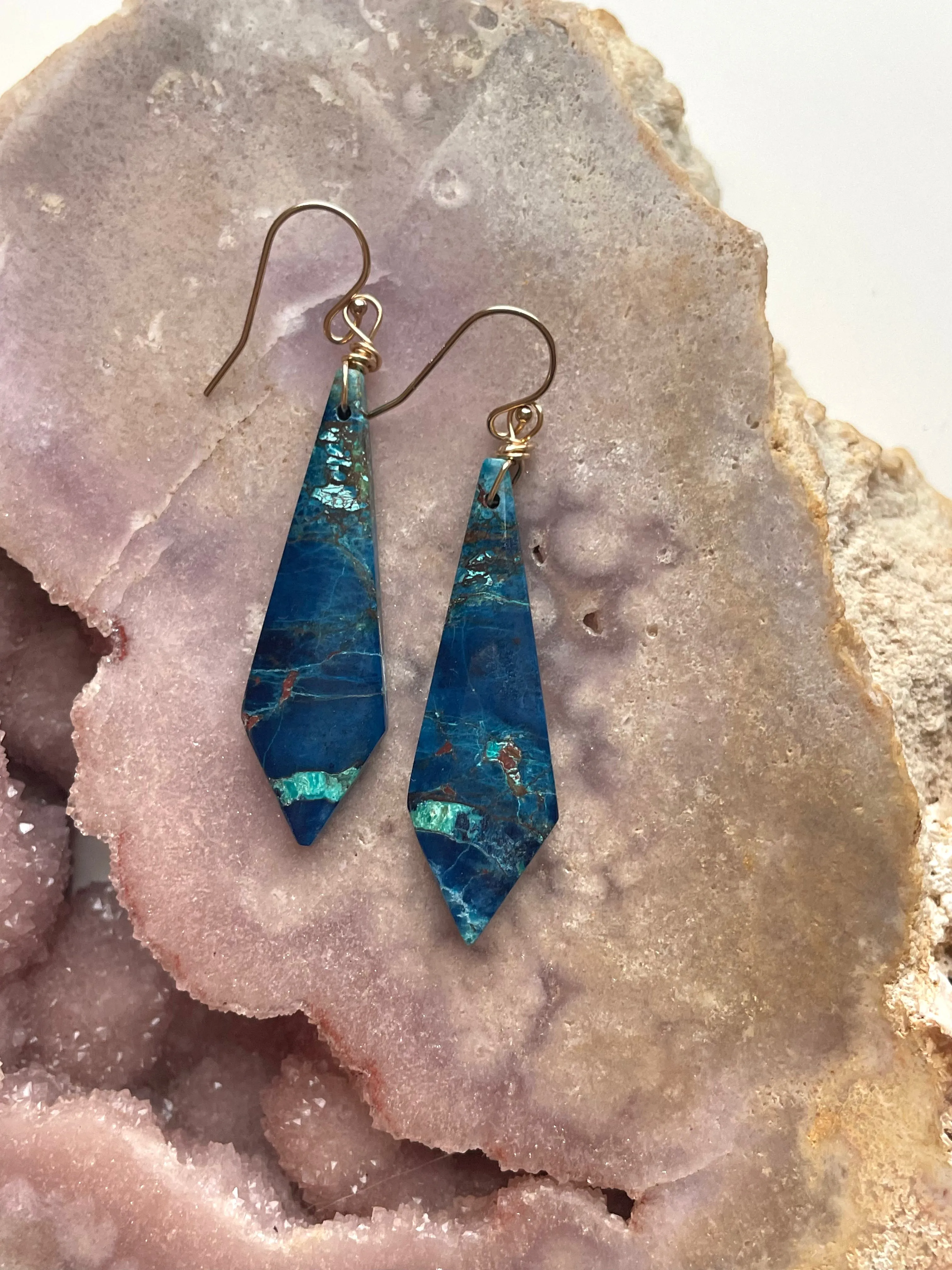 Chrysocolla Gold Filled Statement Crystal Gemstone Earrings