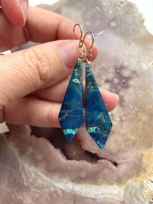 Chrysocolla Gold Filled Statement Crystal Gemstone Earrings