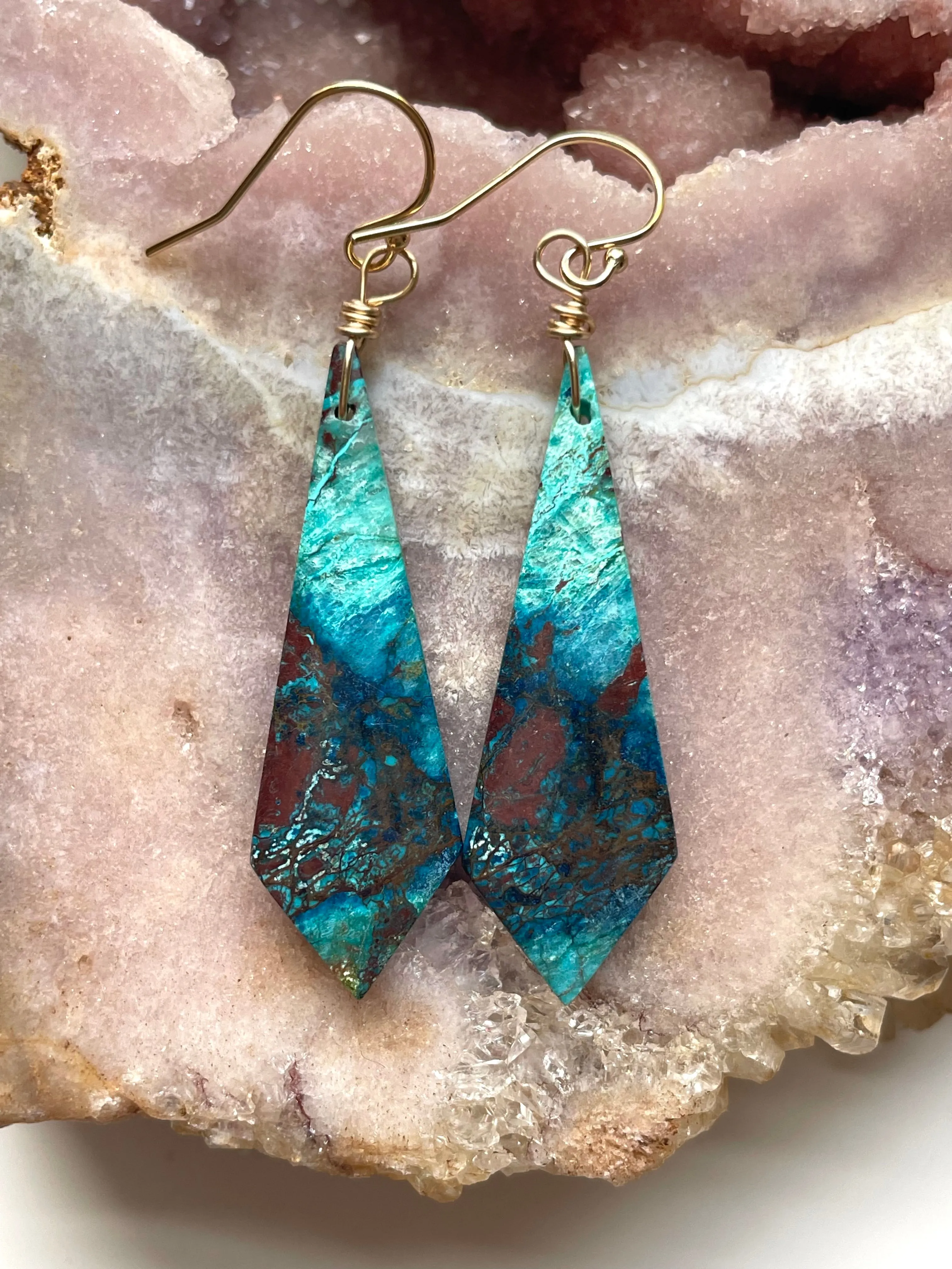 Chrysocolla Gold Filled Statement Crystal Gemstone Earrings