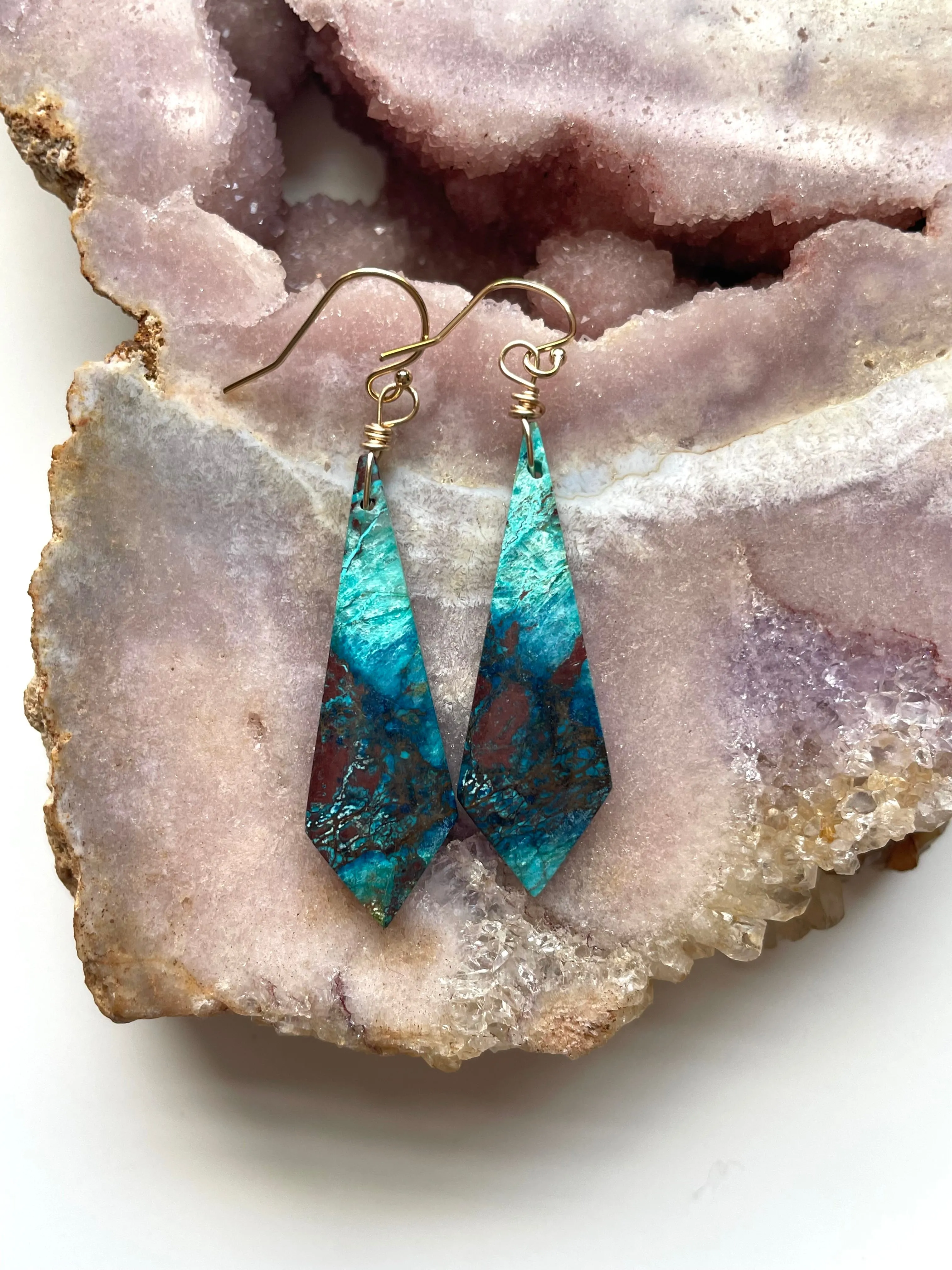 Chrysocolla Gold Filled Statement Crystal Gemstone Earrings