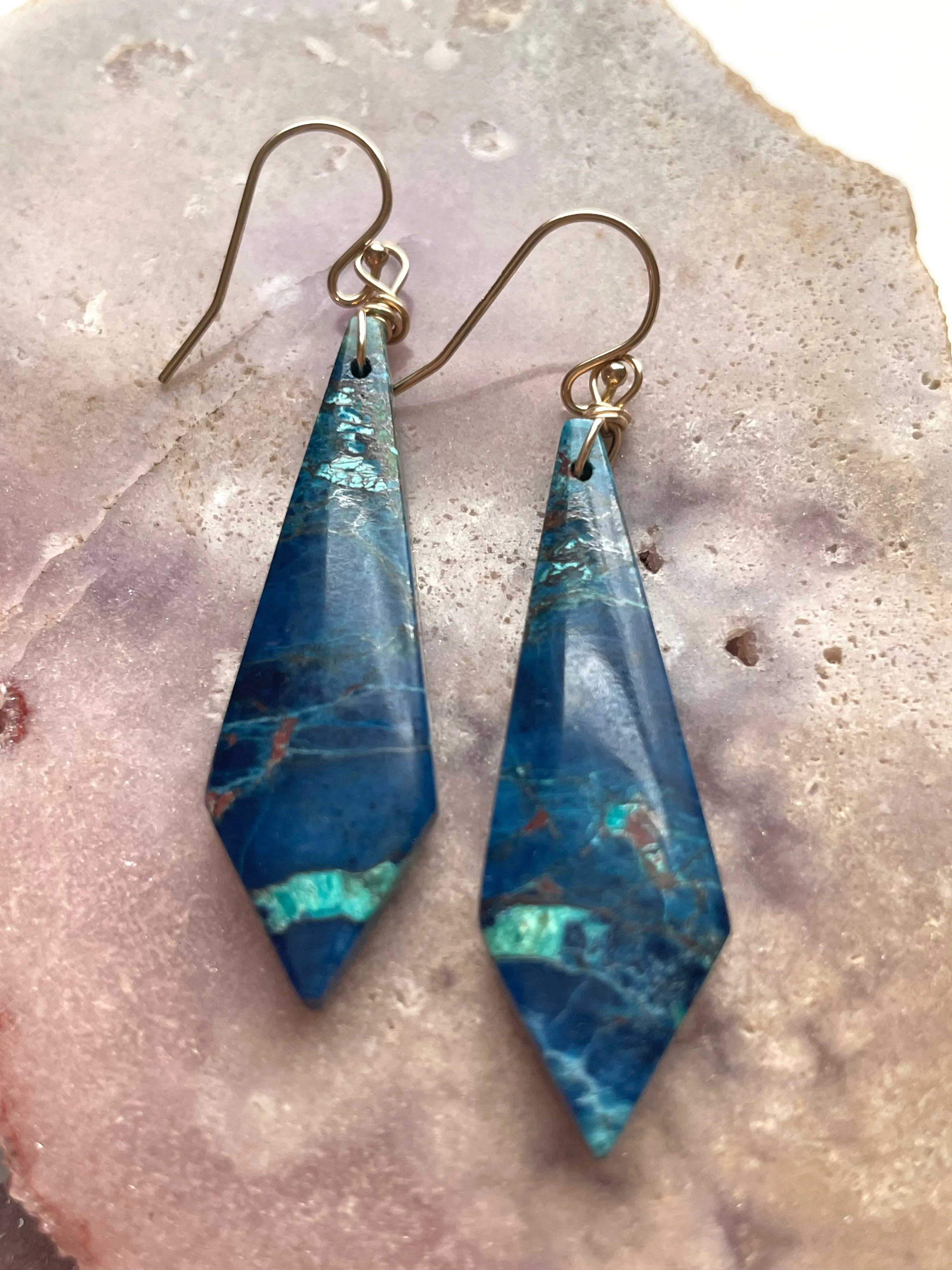 Chrysocolla Gold Filled Statement Crystal Gemstone Earrings