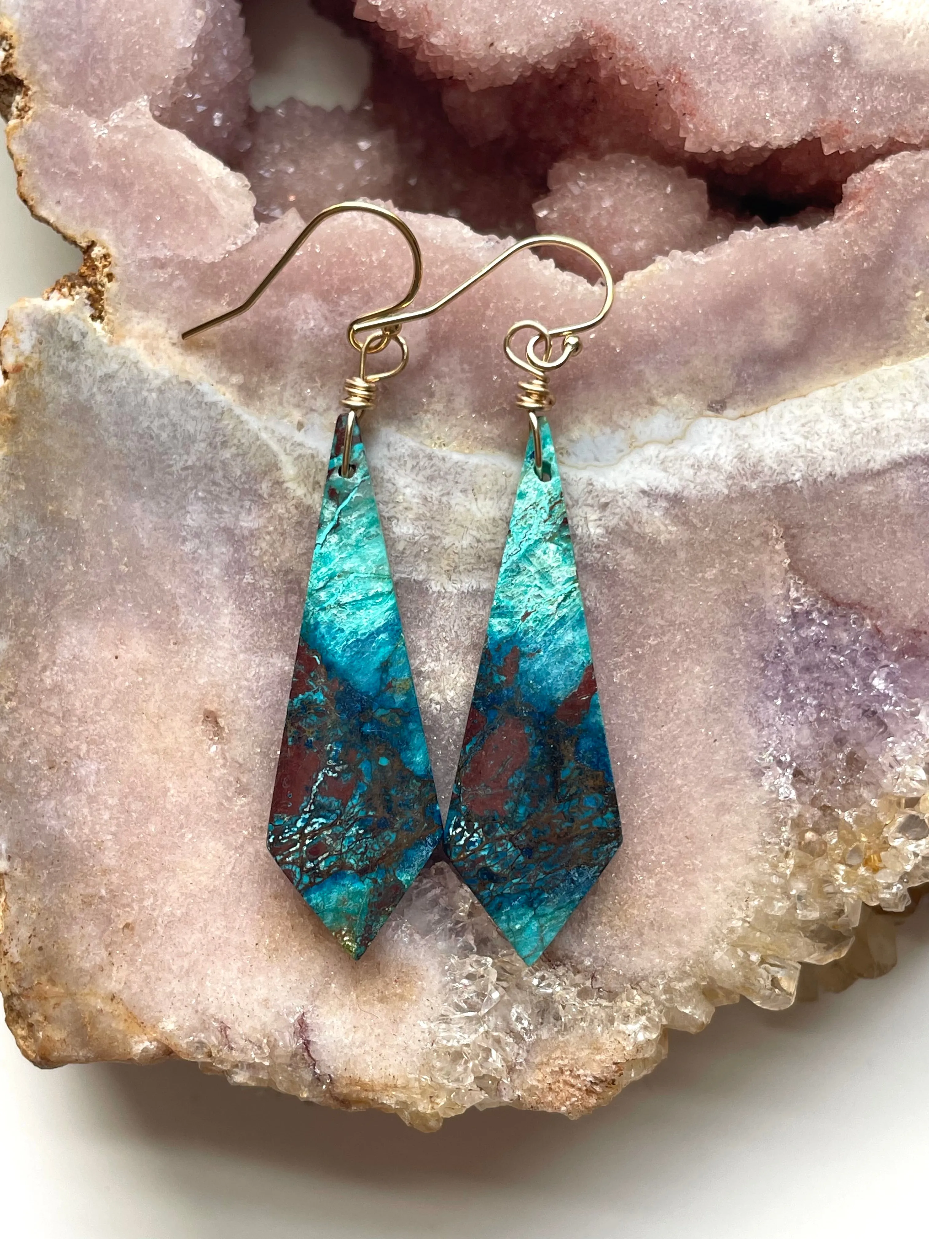 Chrysocolla Gold Filled Statement Crystal Gemstone Earrings