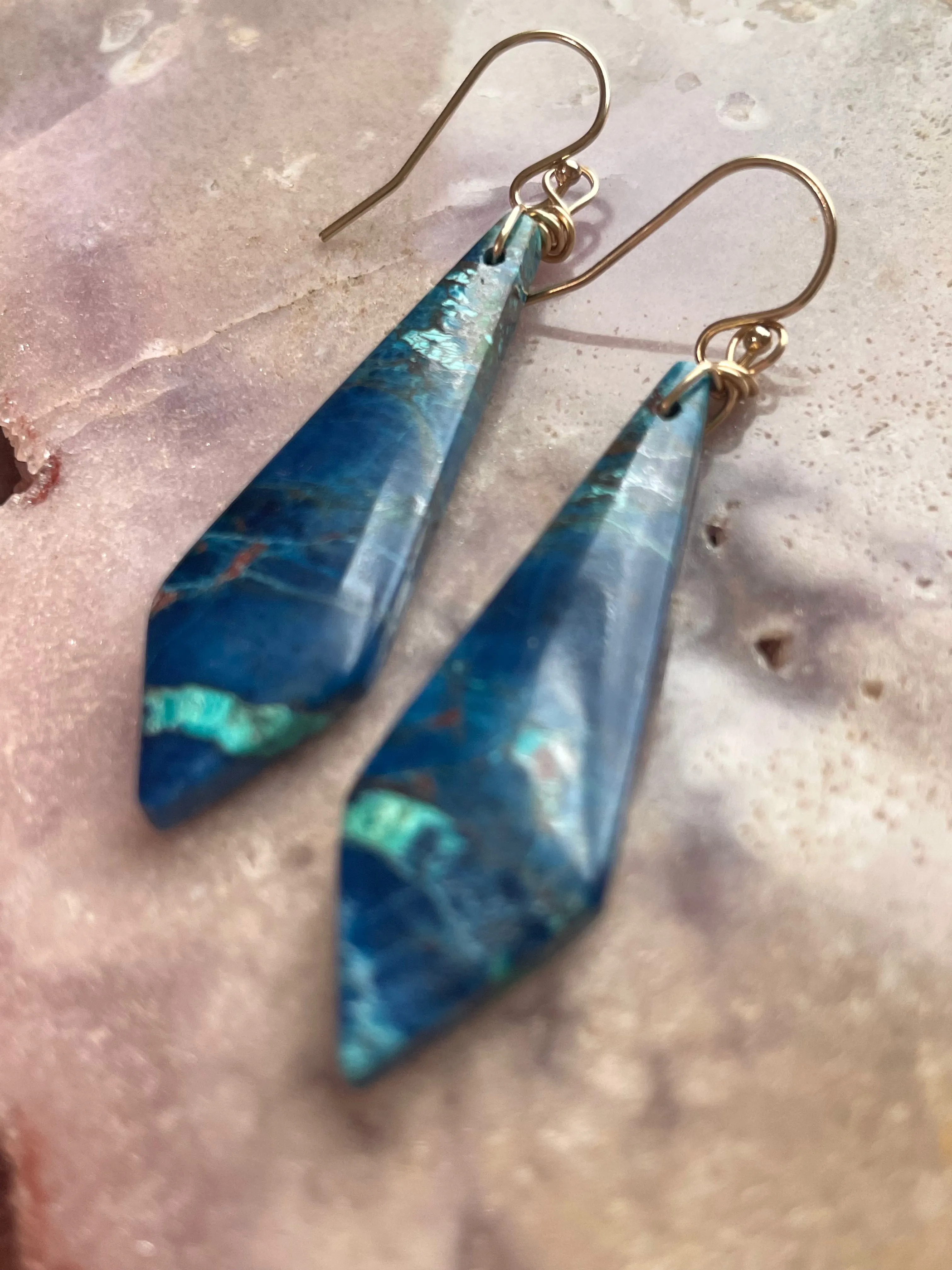 Chrysocolla Gold Filled Statement Crystal Gemstone Earrings