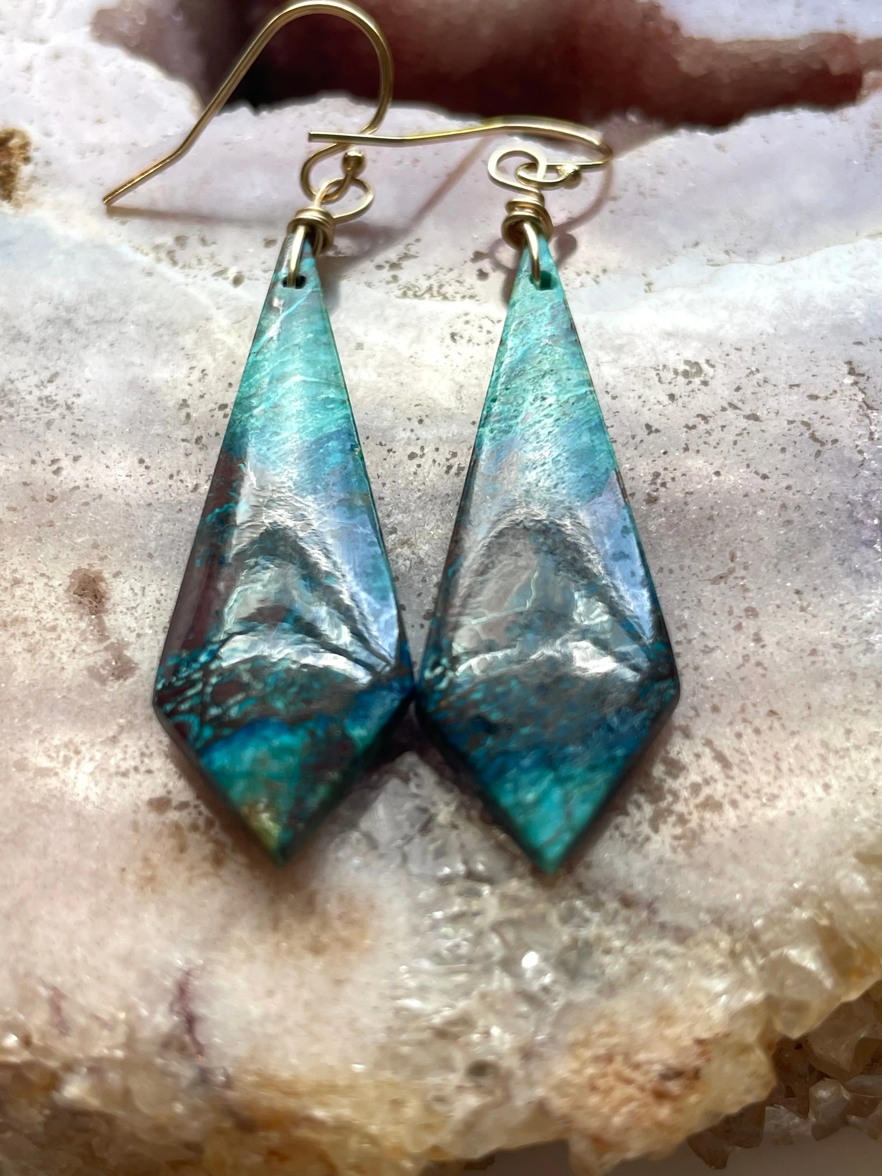 Chrysocolla Gold Filled Statement Crystal Gemstone Earrings