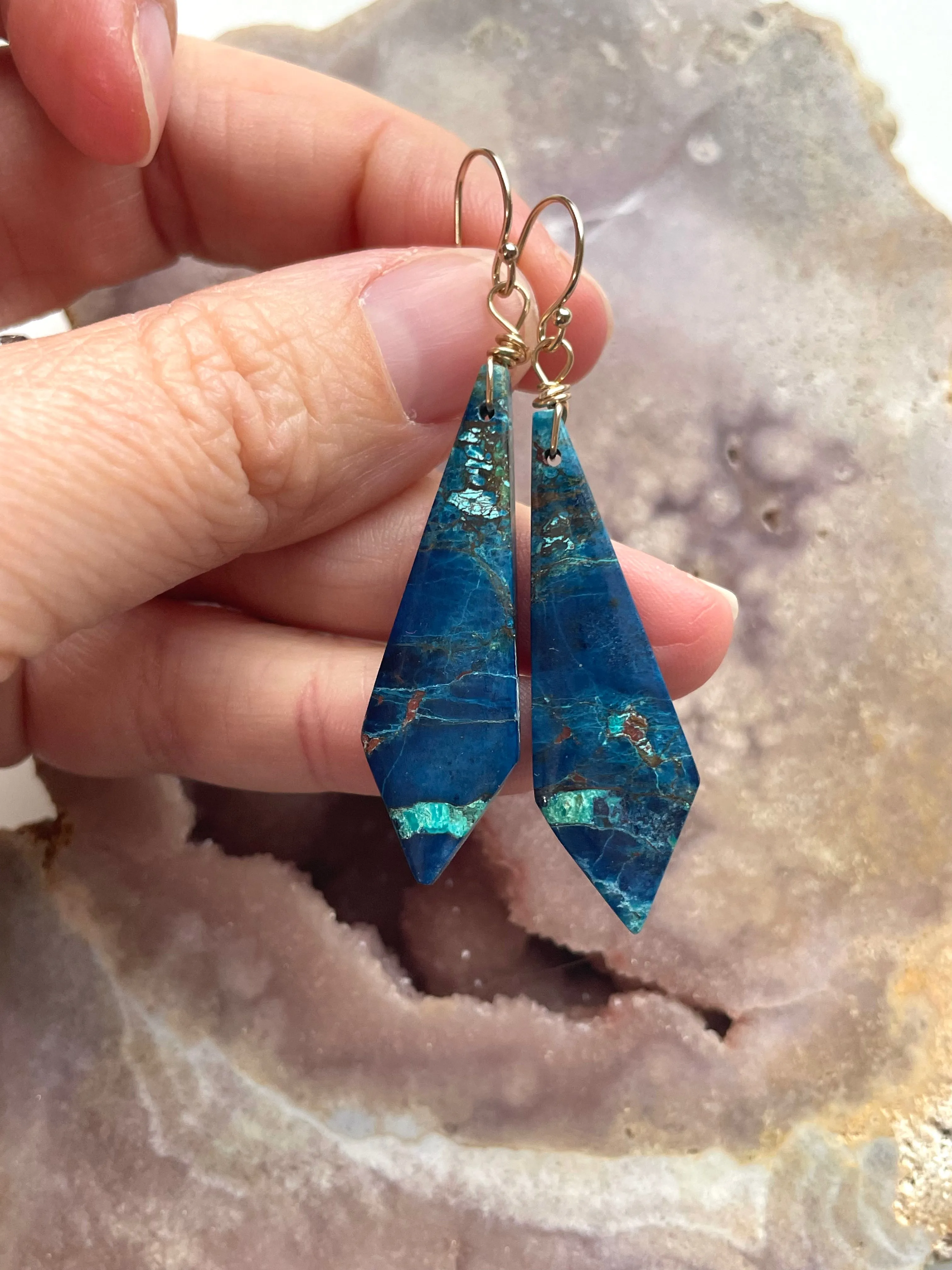 Chrysocolla Gold Filled Statement Crystal Gemstone Earrings