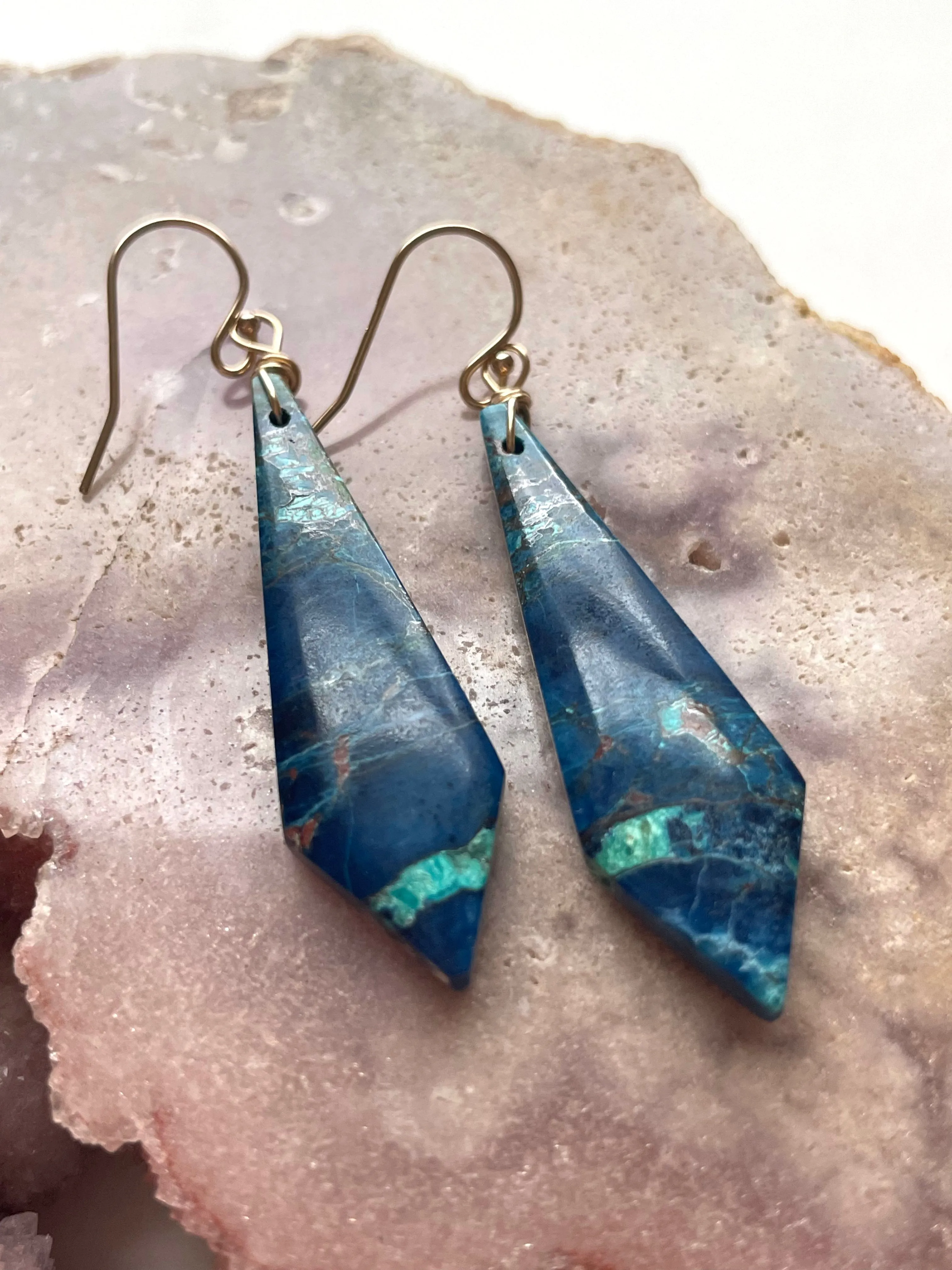 Chrysocolla Gold Filled Statement Crystal Gemstone Earrings