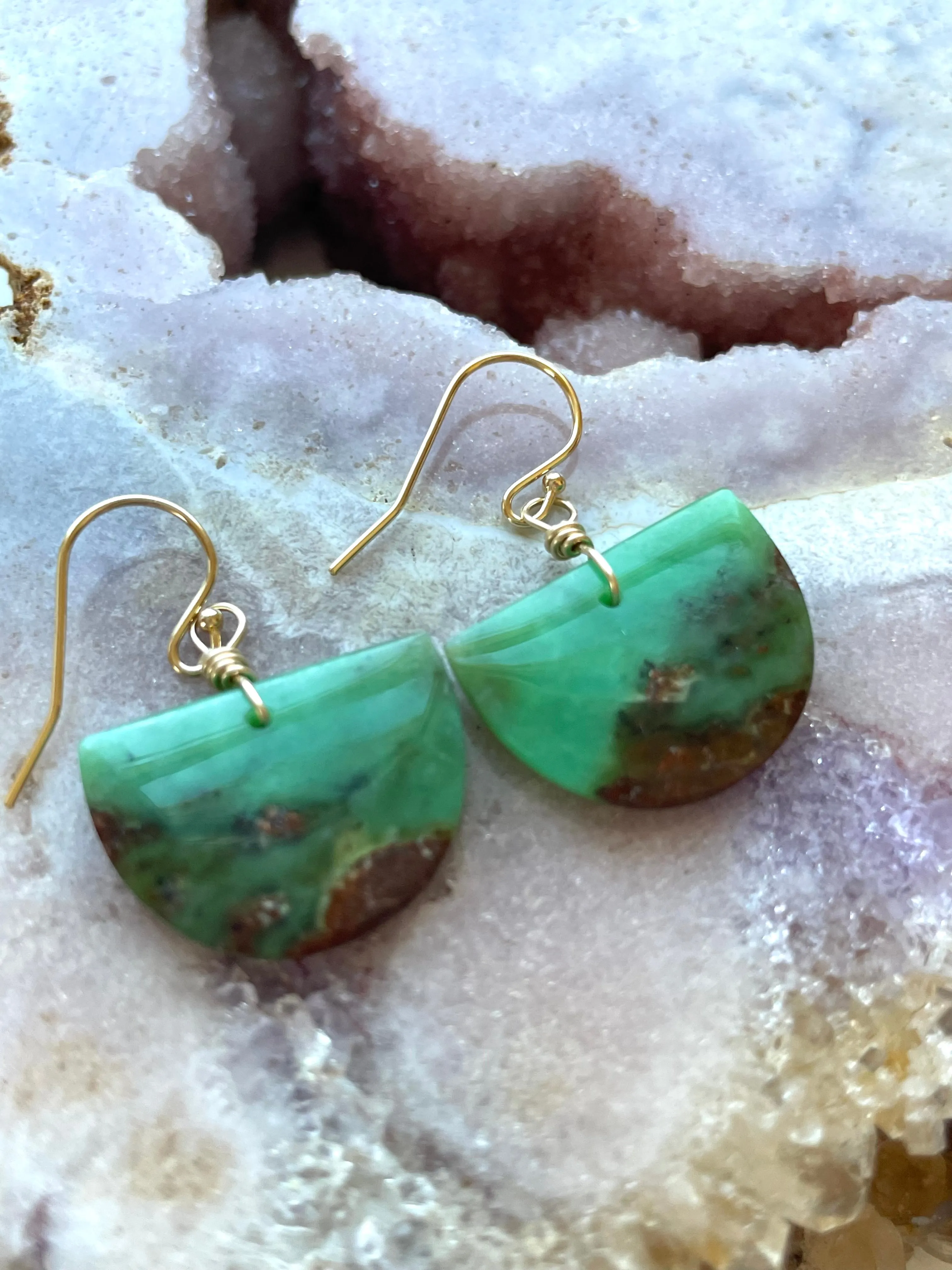 Chrysoprase Statement Earrings Gold Fill