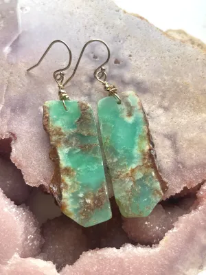 Chrysoprase Statement Earrings Gold Fill