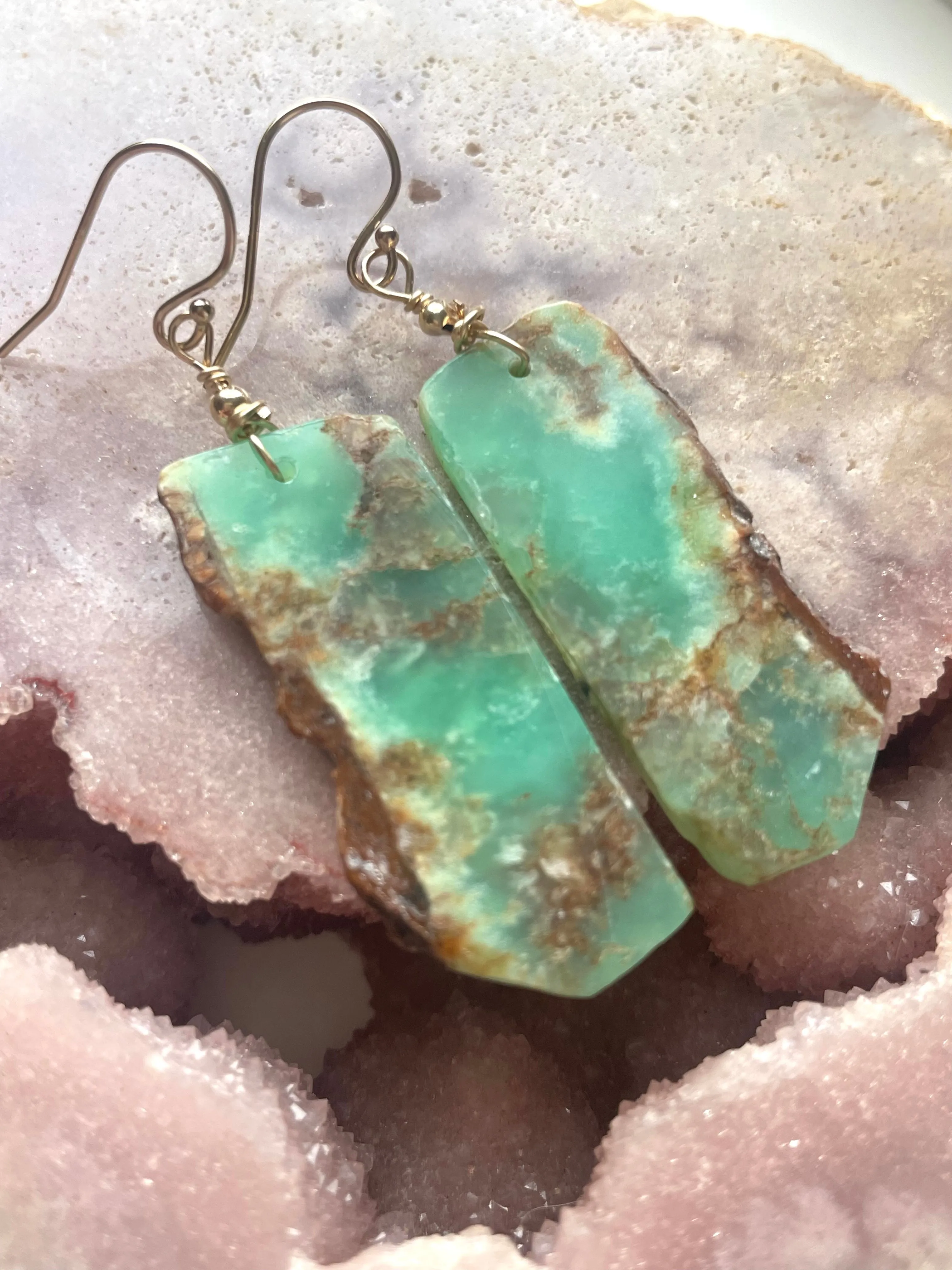 Chrysoprase Statement Earrings Gold Fill