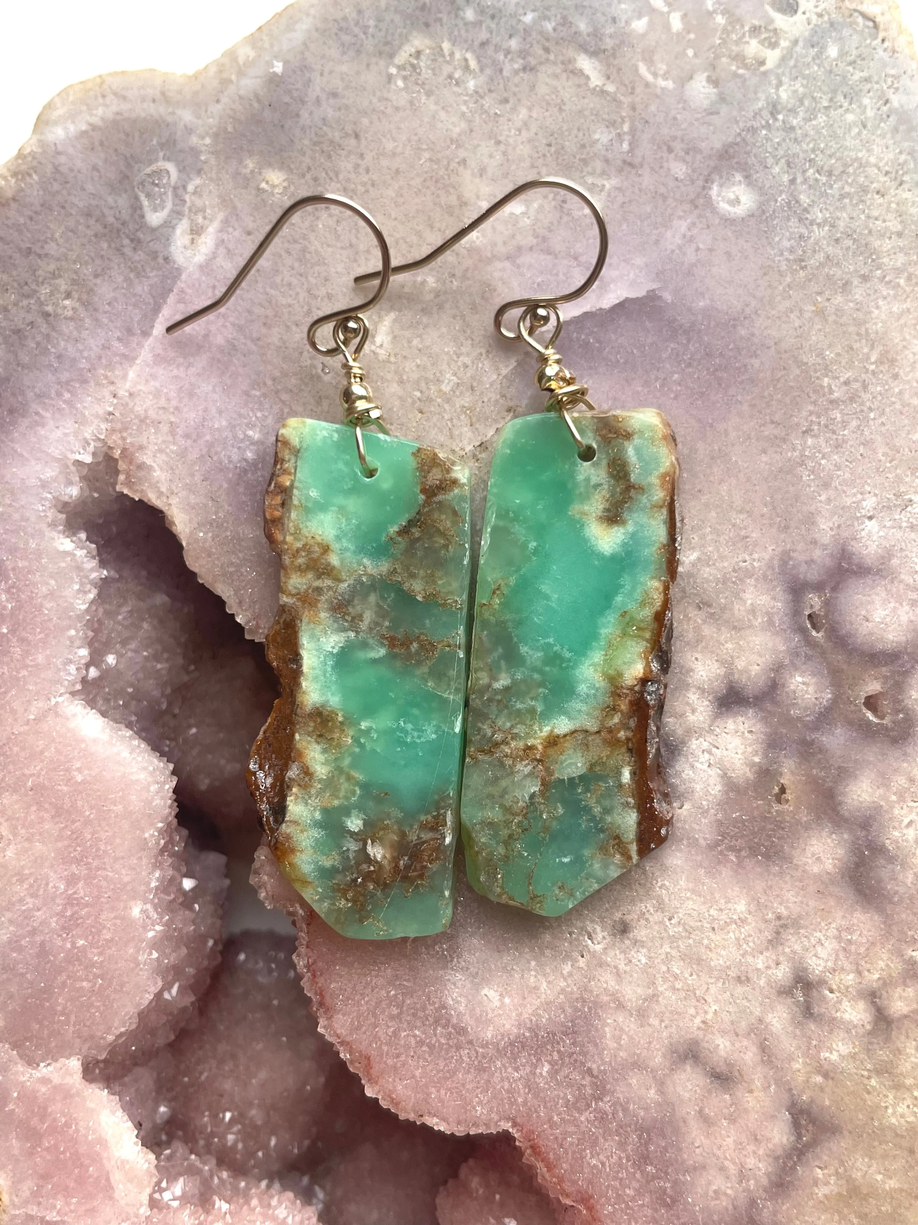 Chrysoprase Statement Earrings Gold Fill