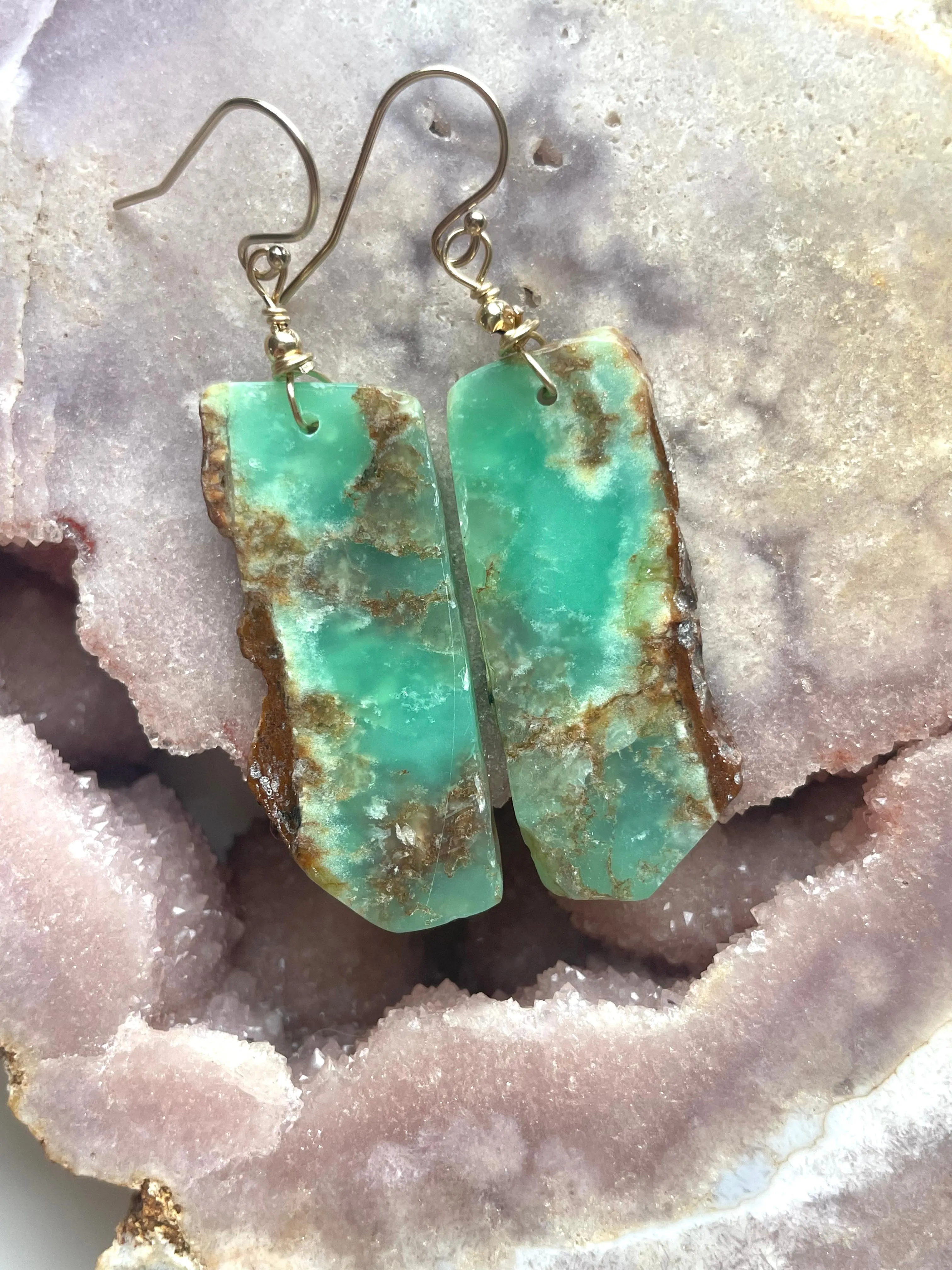 Chrysoprase Statement Earrings Gold Fill