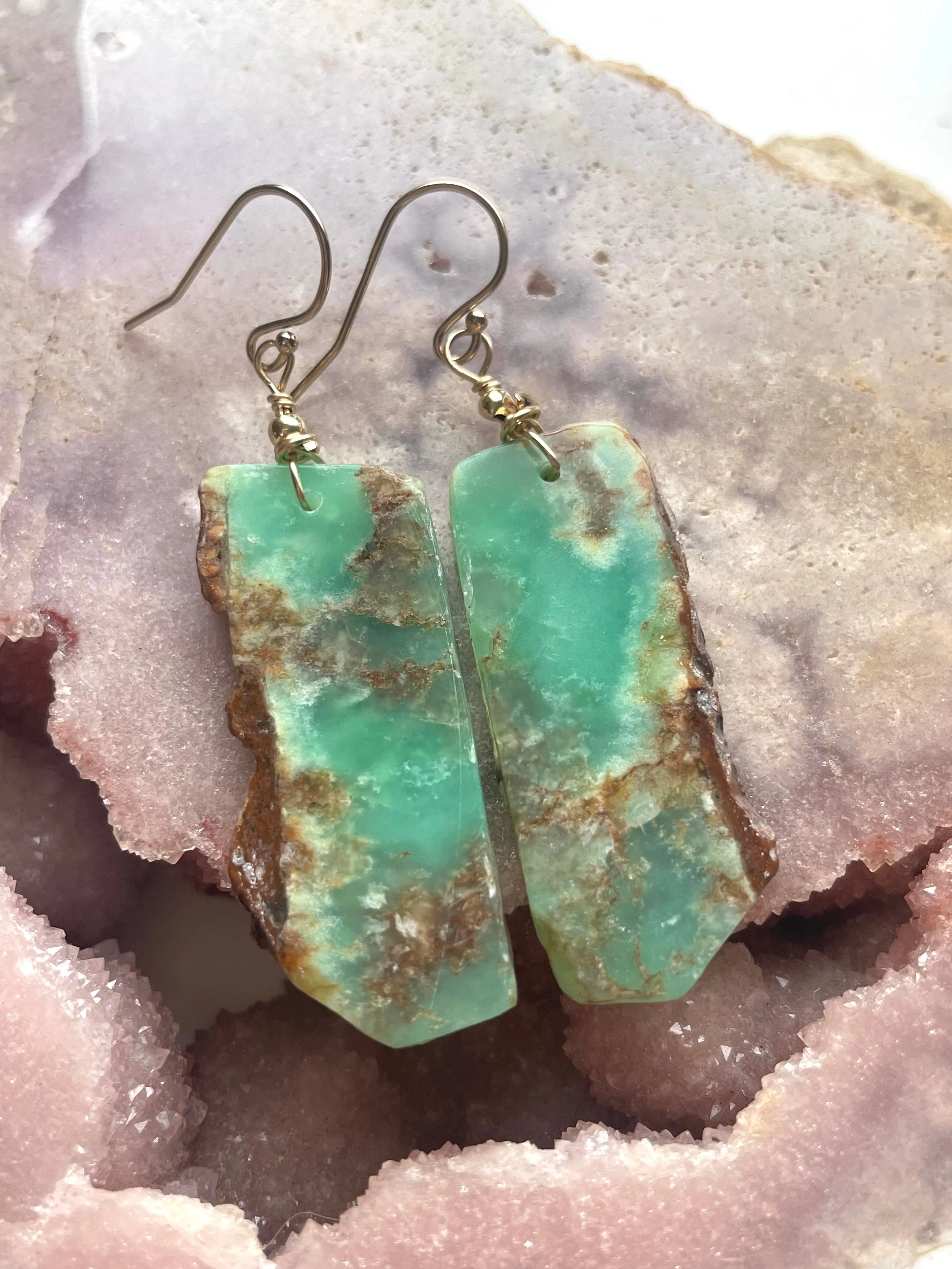 Chrysoprase Statement Earrings Gold Fill