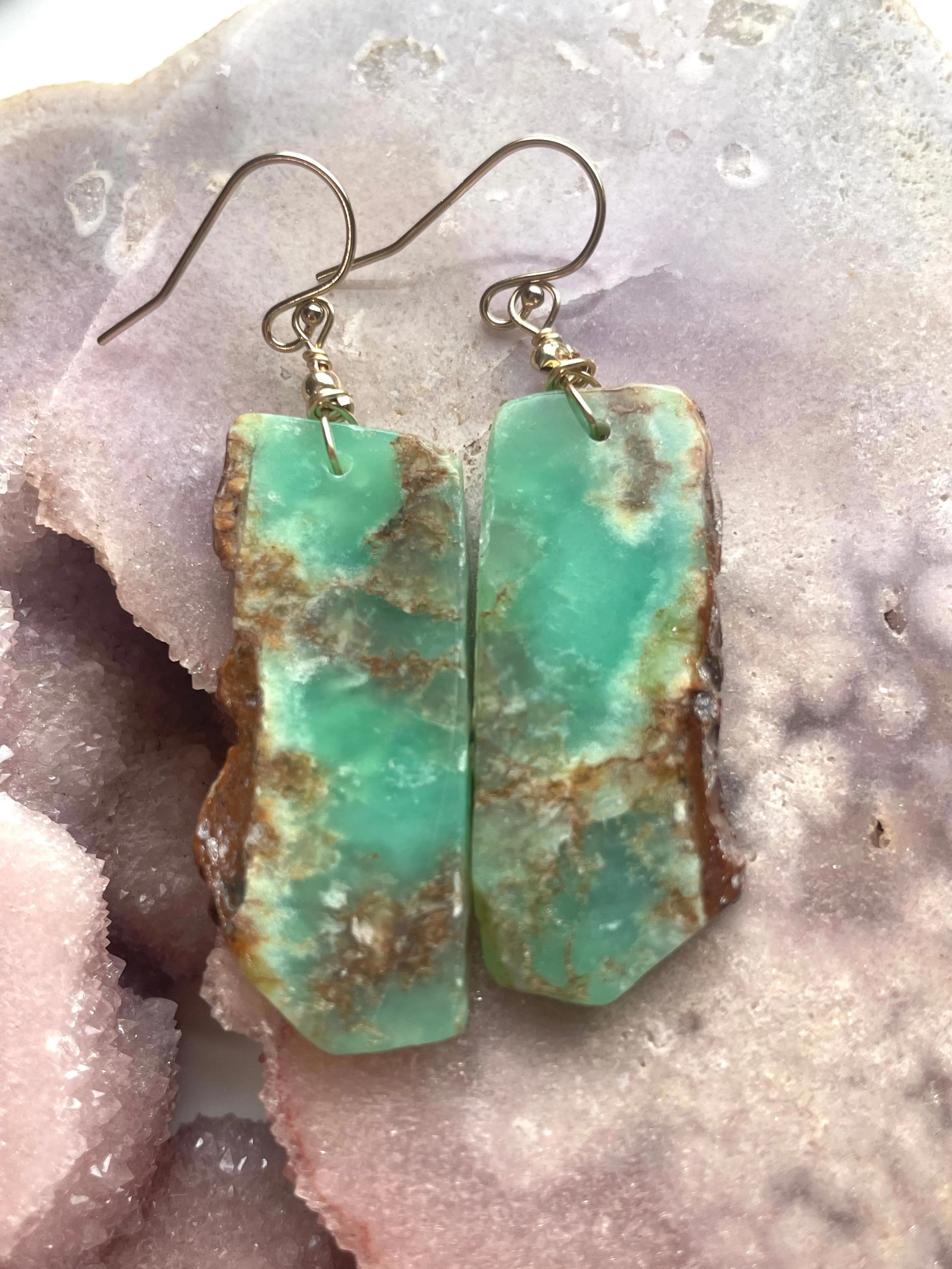 Chrysoprase Statement Earrings Gold Fill