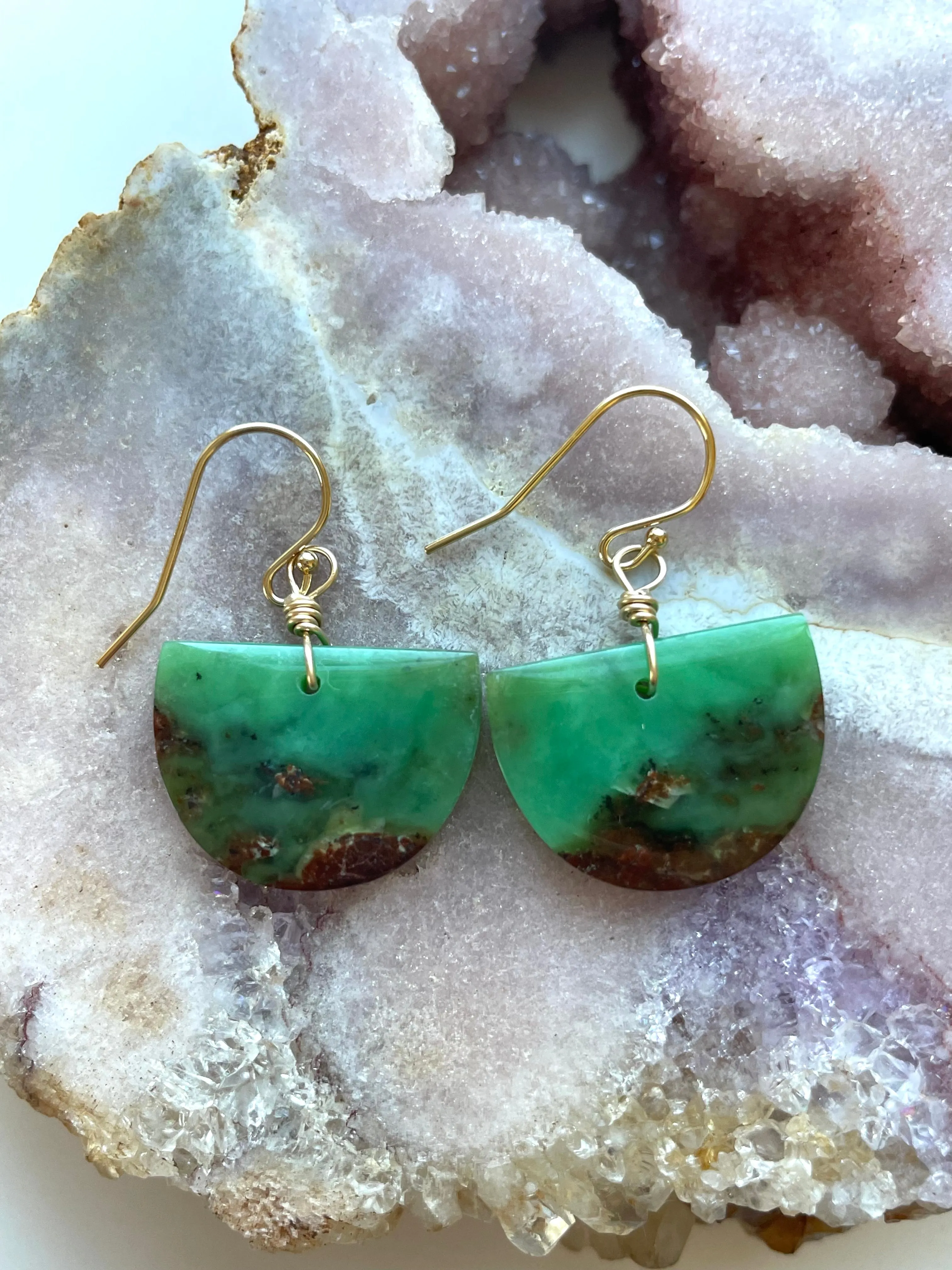 Chrysoprase Statement Earrings Gold Fill