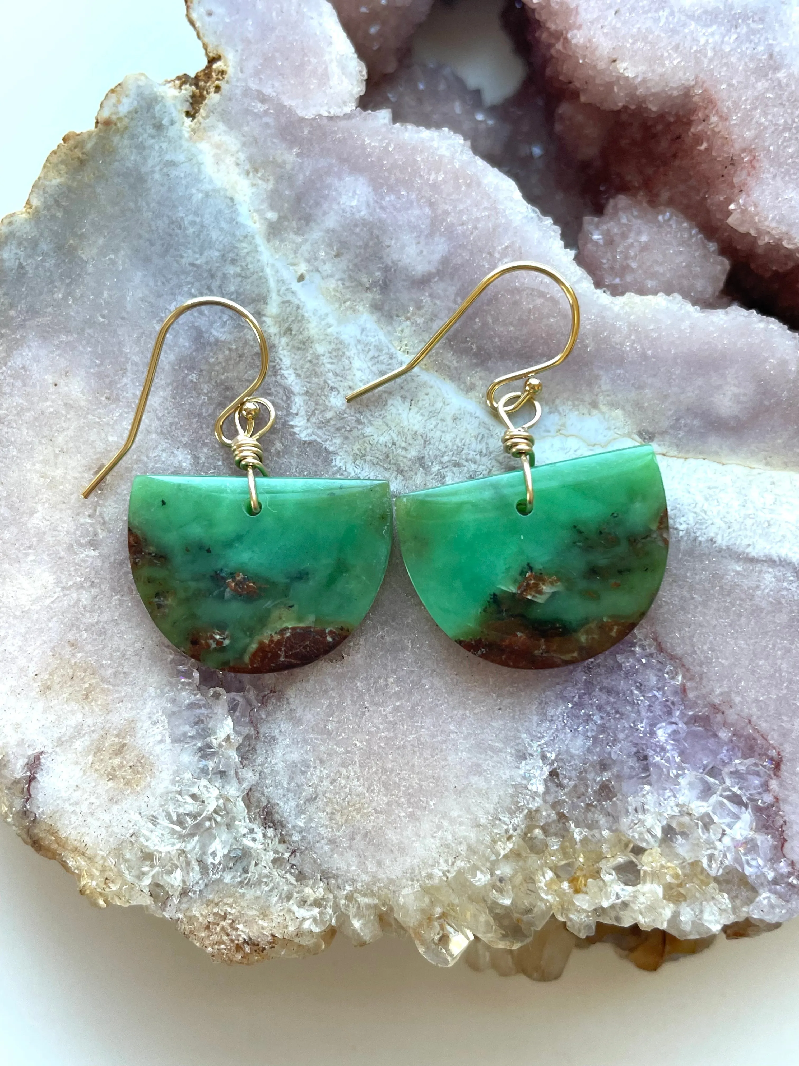 Chrysoprase Statement Earrings Gold Fill