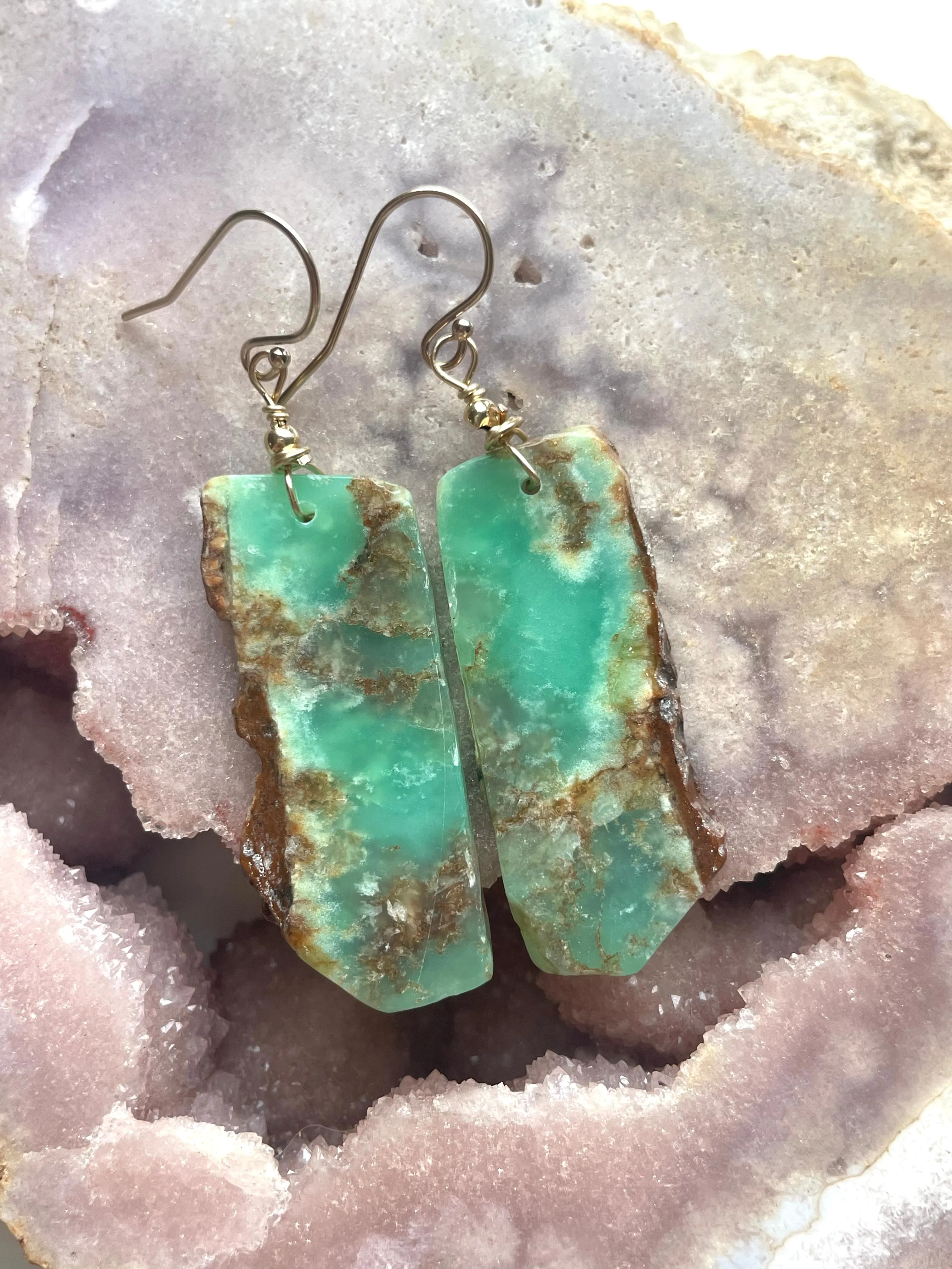 Chrysoprase Statement Earrings Gold Fill
