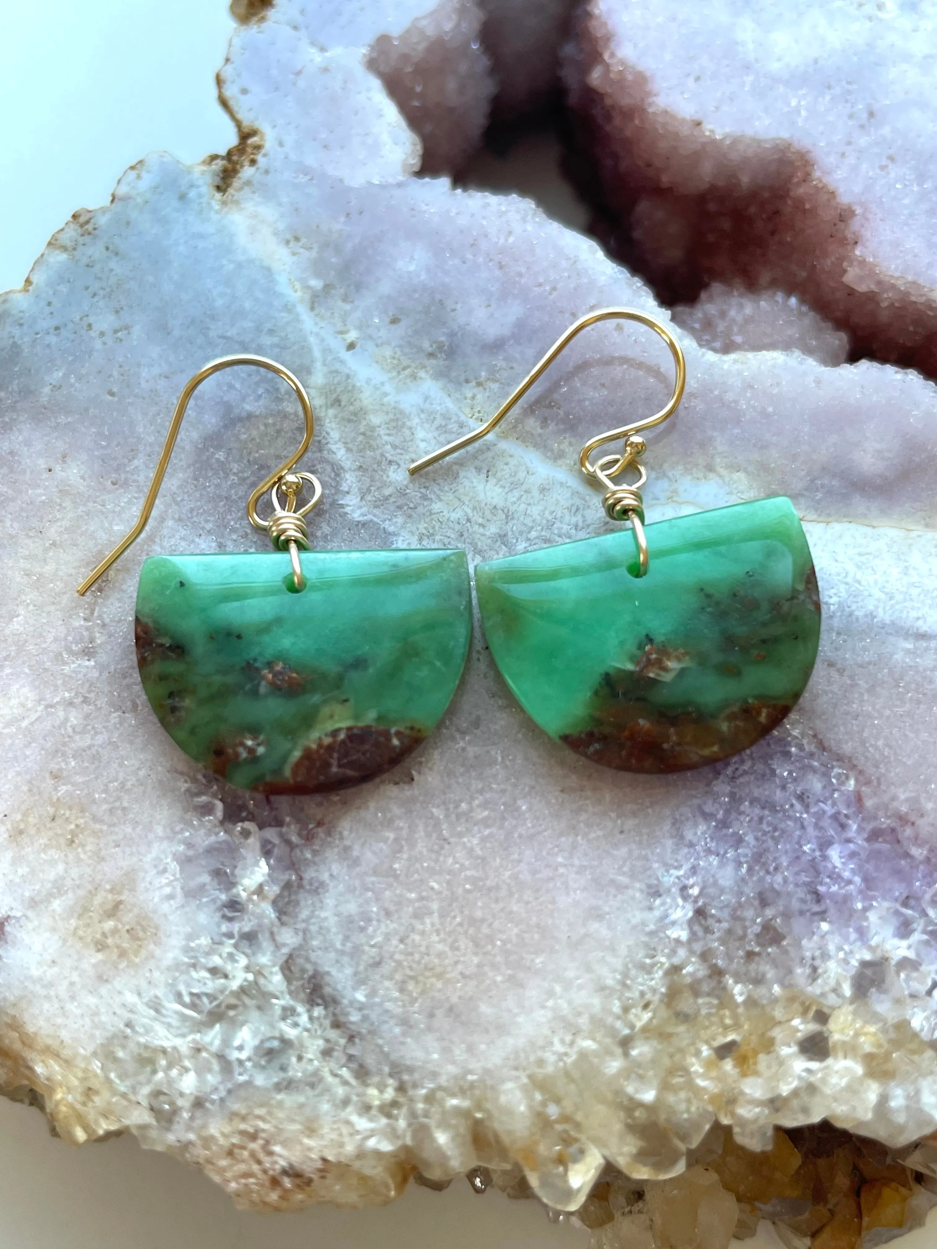 Chrysoprase Statement Earrings Gold Fill