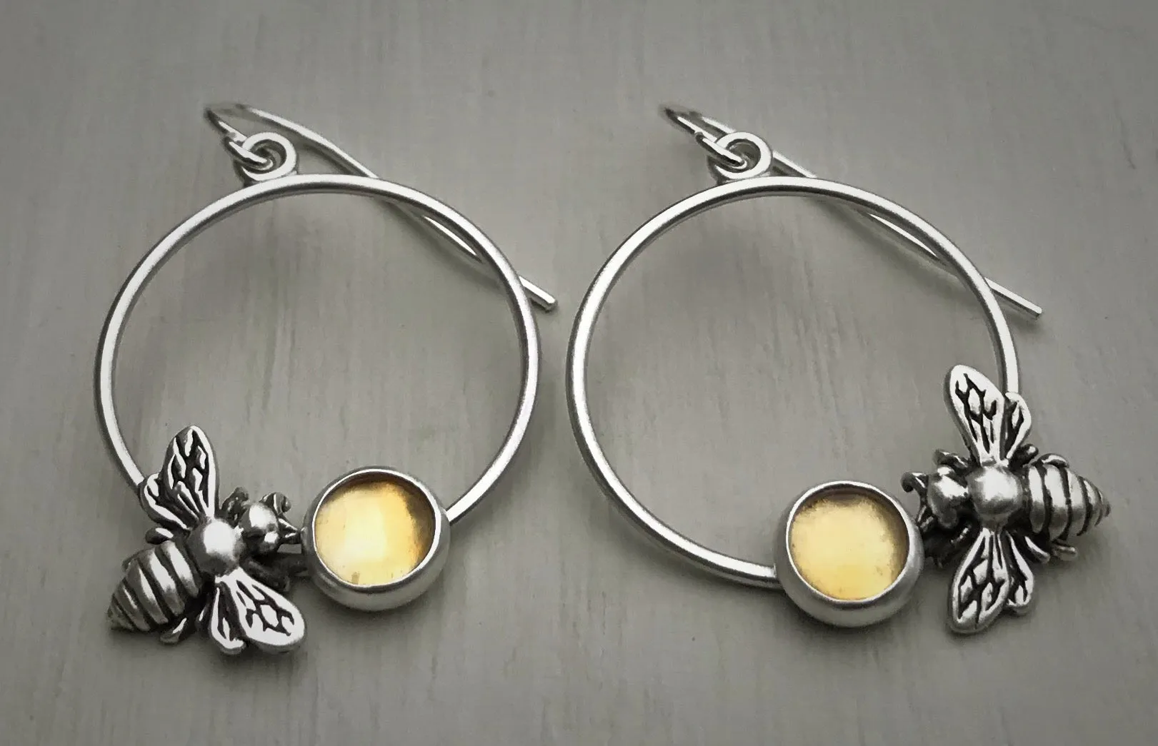 Citrine Honeybee Hoop Earrings
