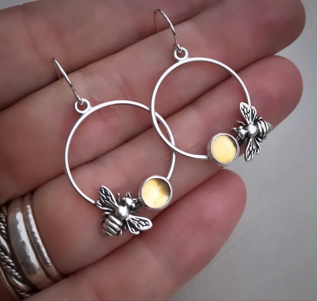 Citrine Honeybee Hoop Earrings