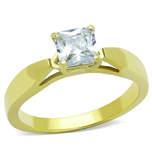 CJ1511 Wholesale Women's Stainless Steel IP Gold AAA Grade Clear Cubic Zirconia Princess Cut Promise Ring