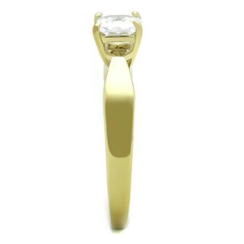 CJ1511 Wholesale Women's Stainless Steel IP Gold AAA Grade Clear Cubic Zirconia Princess Cut Promise Ring