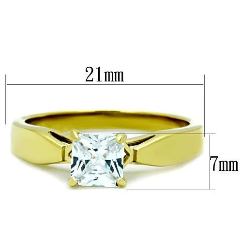 CJ1511 Wholesale Women's Stainless Steel IP Gold AAA Grade Clear Cubic Zirconia Princess Cut Promise Ring