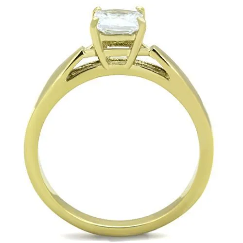 CJ1511 Wholesale Women's Stainless Steel IP Gold AAA Grade Clear Cubic Zirconia Princess Cut Promise Ring