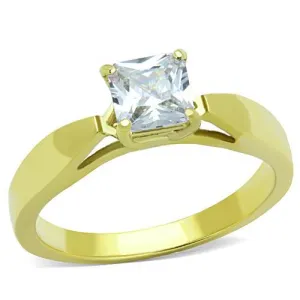 CJ1511 Wholesale Women's Stainless Steel IP Gold AAA Grade Clear Cubic Zirconia Princess Cut Promise Ring