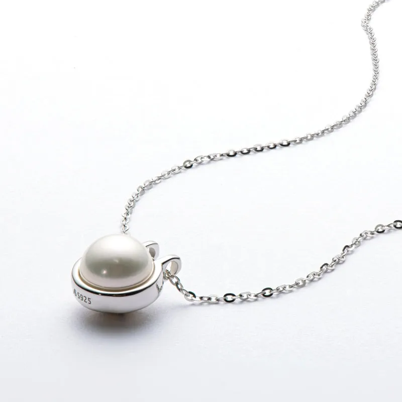 Classic Sterling Silver Freshwater White 9mm Pearl Pendant Necklace for Women